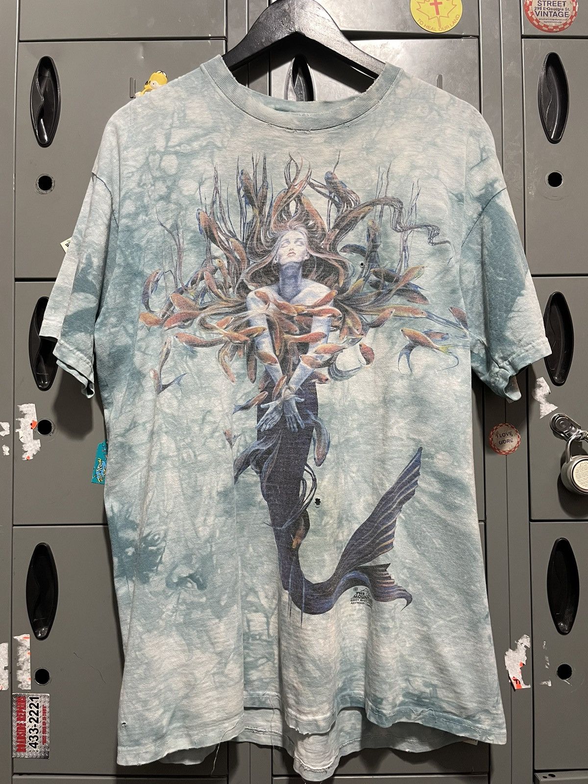 image of 2001 Mermaid Art Graphic Tee Fantasy Fish Medusa in Blue, Men's (Size XL)