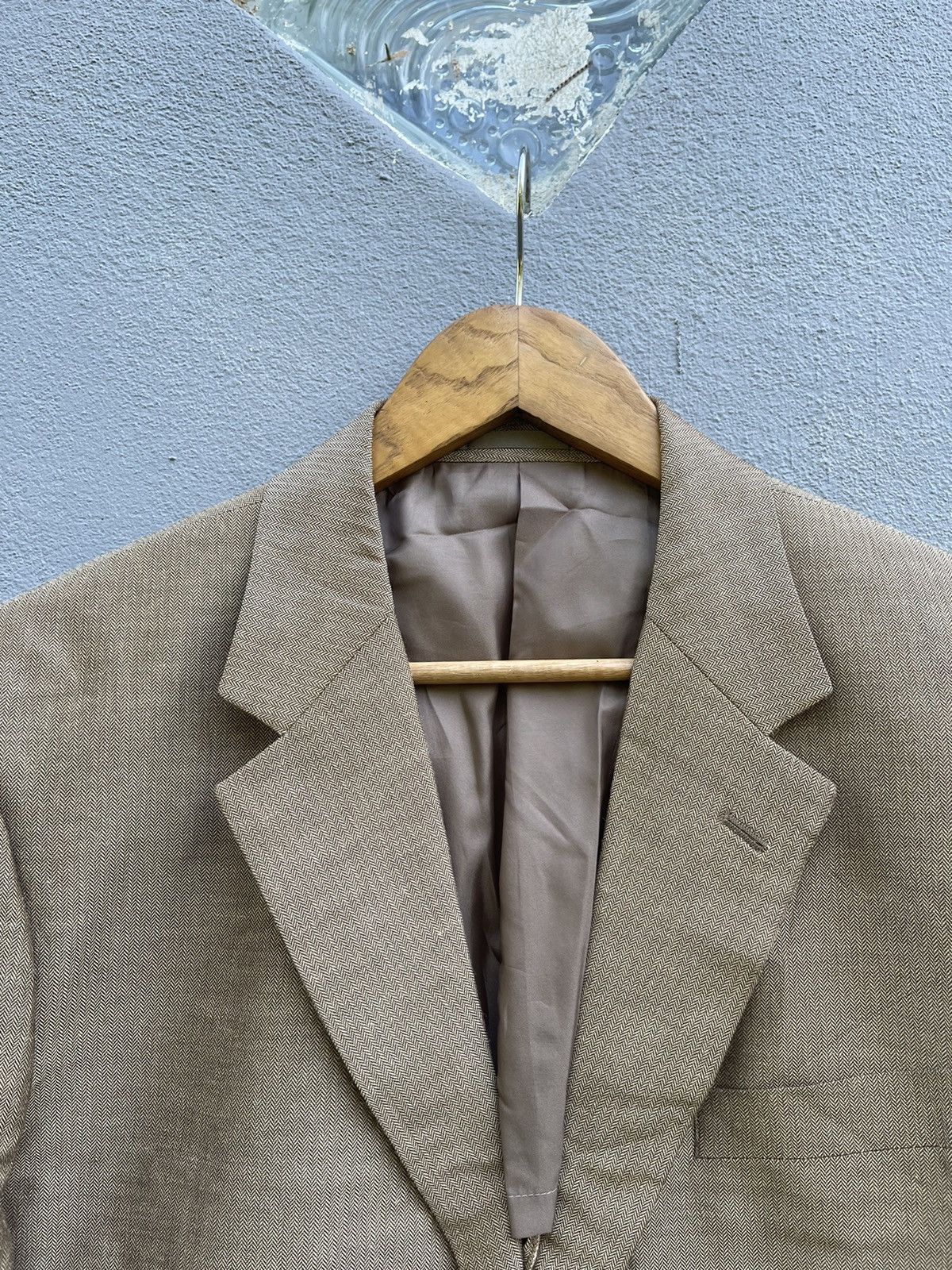 Designer Vintage Kansai Yamamoto SISSY Beige Herringbone Blazer Size 42L - 2 Thumbnail