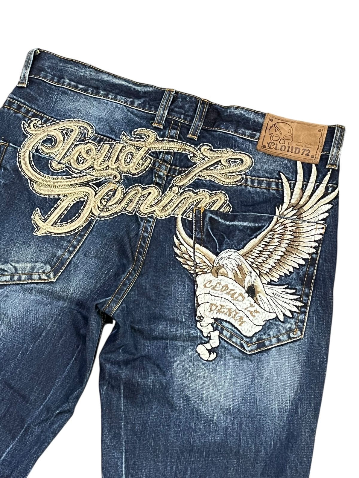 Red Clouds Collective Vintage CLOUD DENIM BigBold Embroidery Skull Jeans Karakuri Size US 32 / EU 48 - 1 Thumbnail