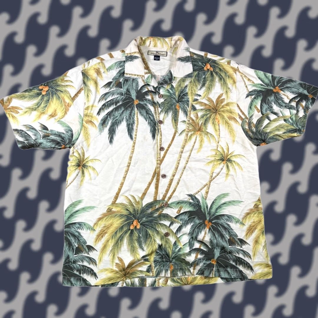 Tommy Bahama VINTAGE Tommy Bahama Shirt Mens Large 100% Silk Palm Tree Hawaiian Loop Collar Shirt Short Sleeve Beige Floral Size US L / EU 52-54 / 3 - 1 Thumbnail
