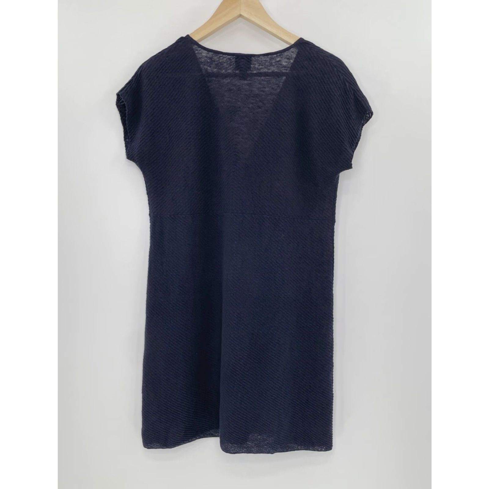 Eileen Fisher Eileen Fisher Navy Blue V-Neck Faux Wrap Knit Dress XS Linen Short Sleeve Casual Lightweight A-Line Classic Womens Size XS / US 0-2 / IT 36-38 - 2 Thumbnail