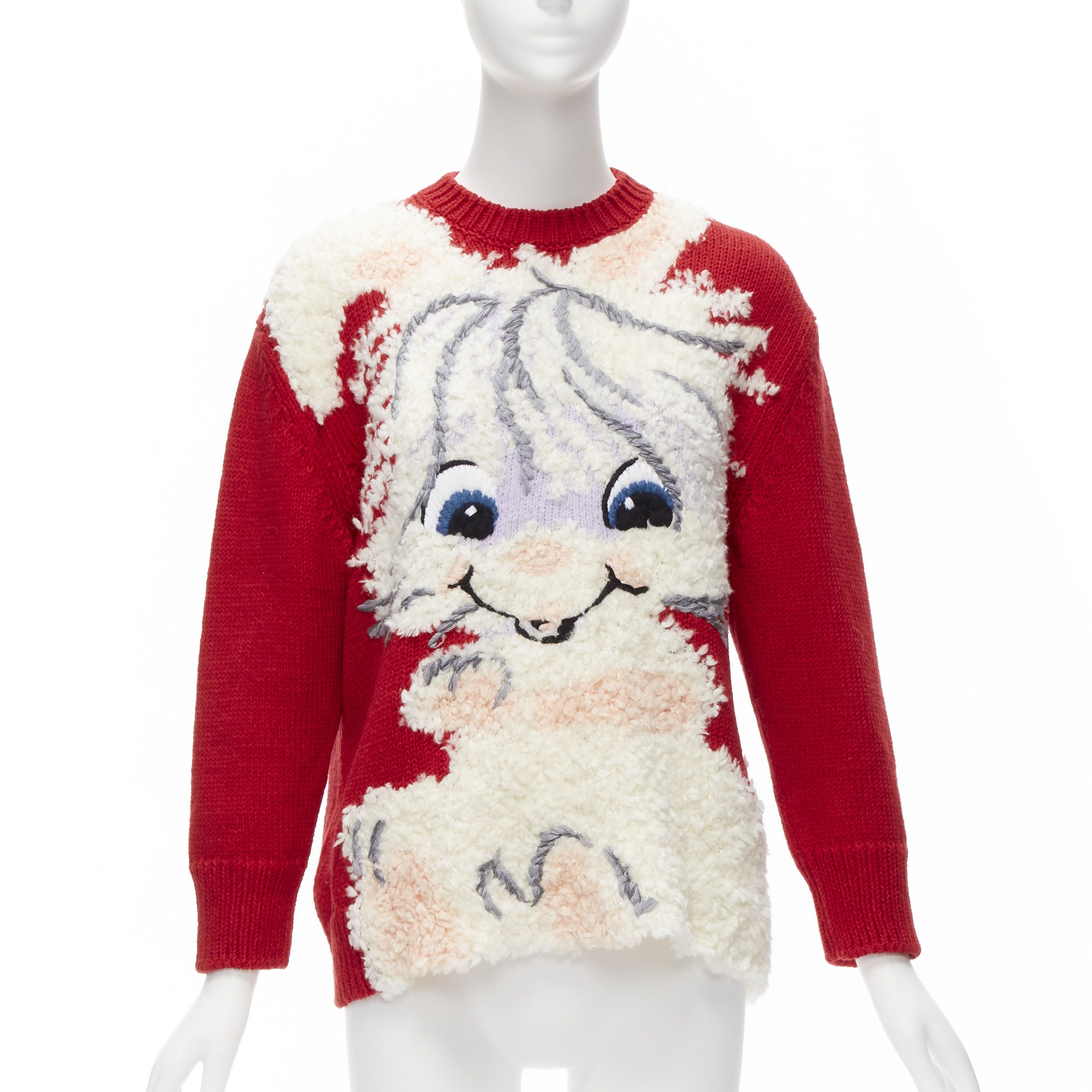 Stella McCartney STELLA MCCARTNEY red wool cotton textured bunny sweater IT34 XXS Size XXS / US 00 / IT 34 - 1 Thumbnail