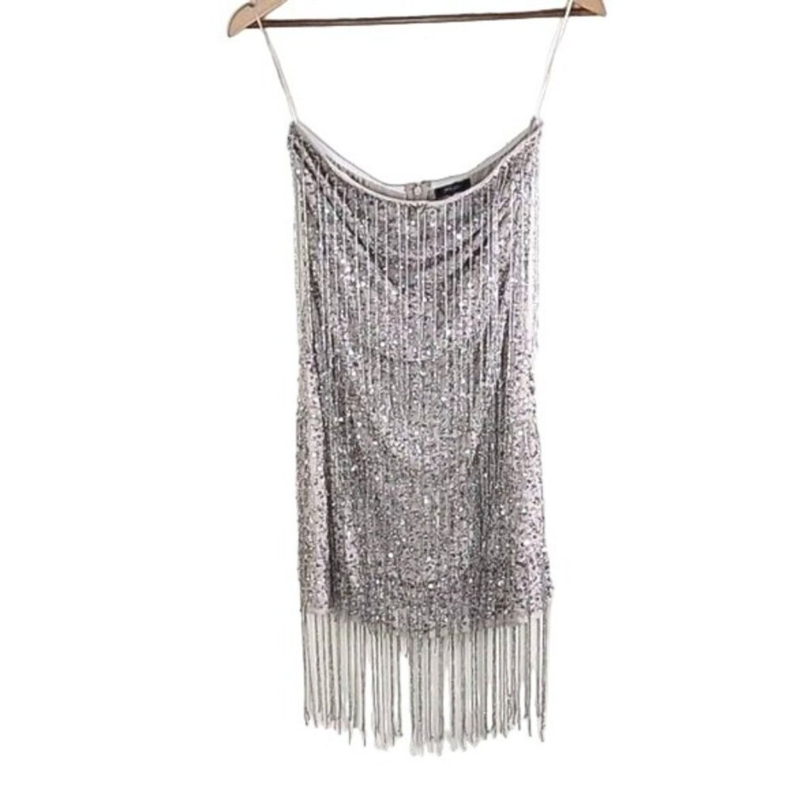 Nasty Gal Nasty Gal Bandeau Tassel Beaded Mini Dress size 2 Strapless Size XS / US 0-2 / IT 36-38 - 1 Thumbnail