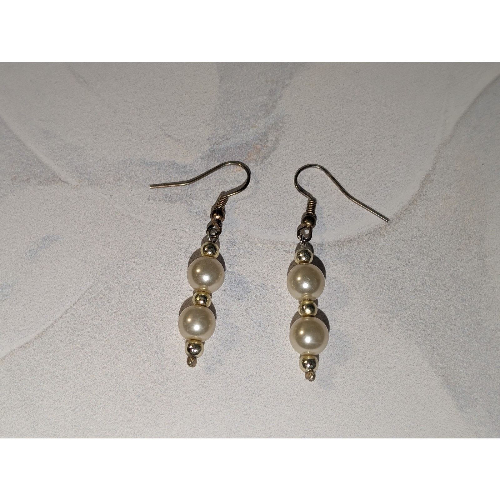 Vintage VTG 1980s Gold-tone Champagne Faux-Pearl Dangle Earrings Size ONE SIZE - 1 Thumbnail