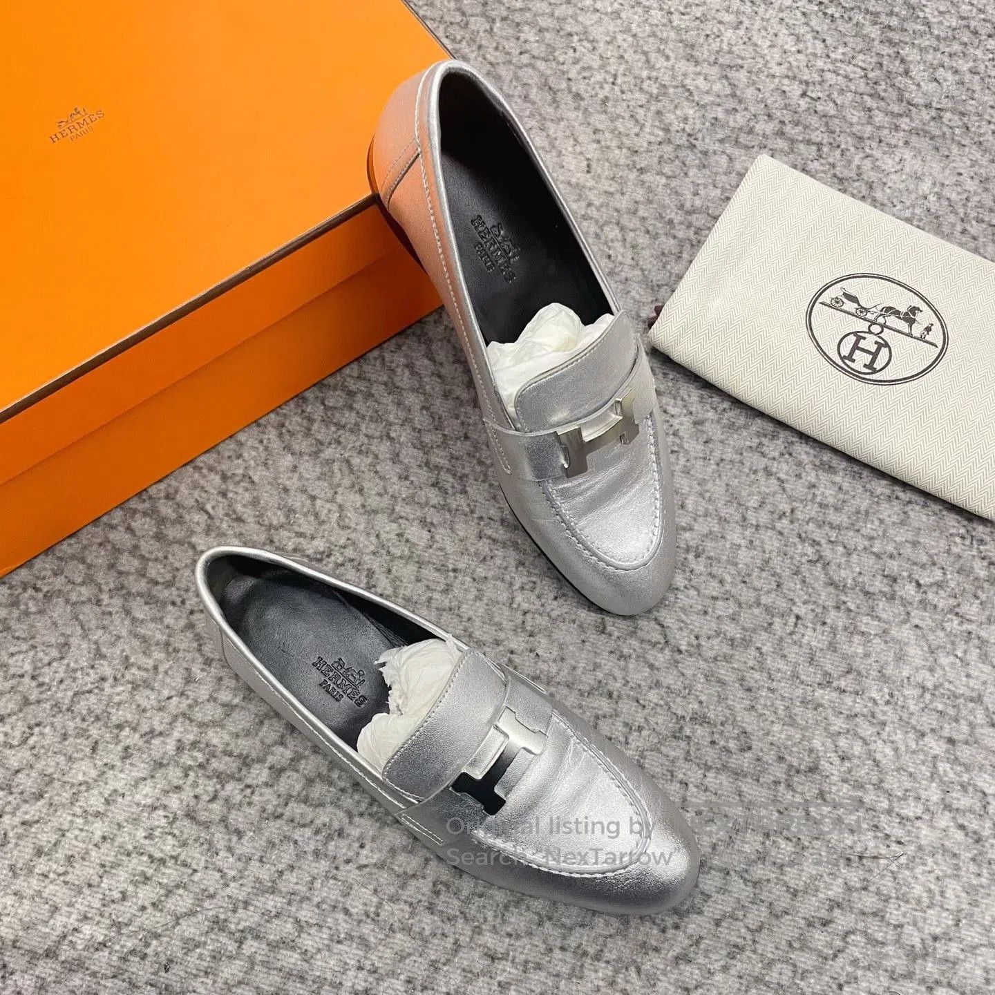 Hermes Hermes Silver Metallic Leather Loafers. Size US 5 / IT 35 - 4 Thumbnail