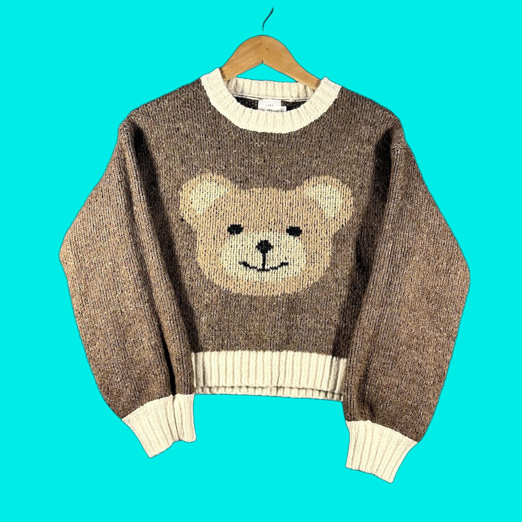 Anthropologie LUNA IVY Puff Sleeve Oversized Sweater Casual Knit Womens S Brown Teddy Bear Size S / US 4 / IT 40 - 1 Thumbnail