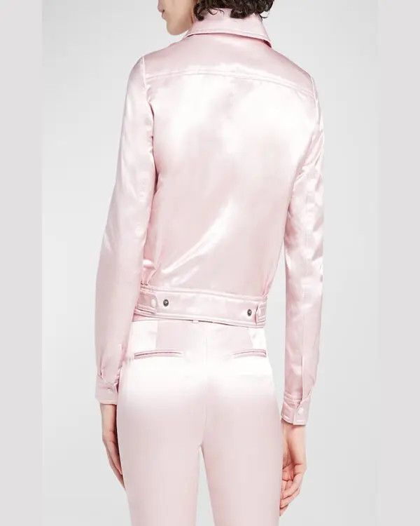 Tom Ford o1w1db10525 CS1237 Ducesse Satin Full Zip Jacket in Pink Size M / US 6-8 / IT 42-44 - 3 Thumbnail