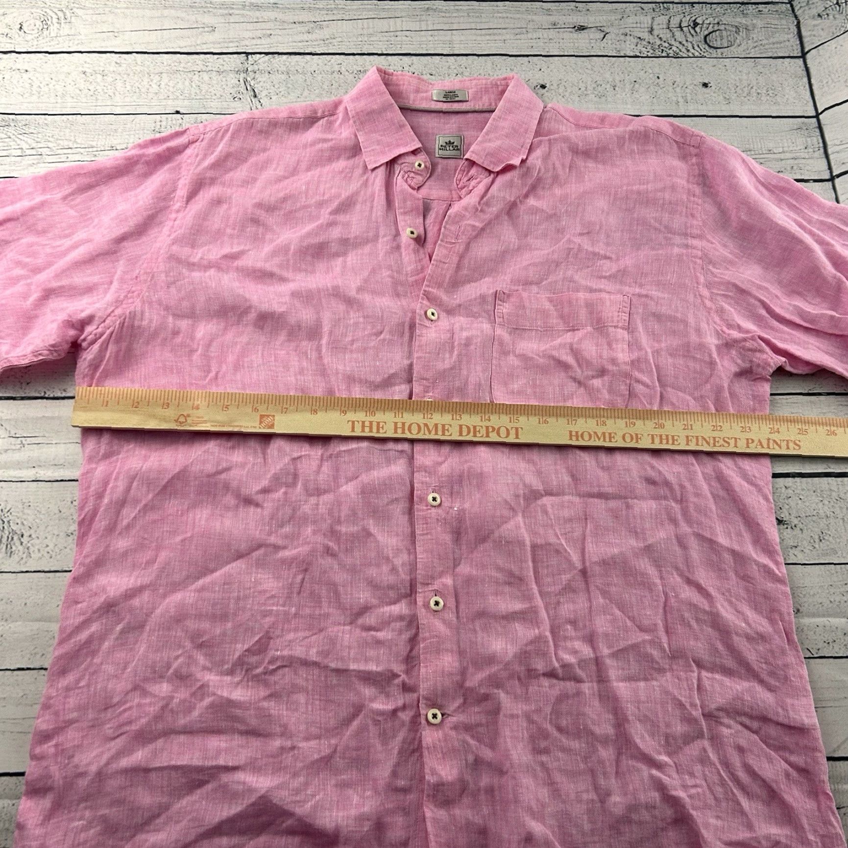Peter Millar Peter Millar Shirt Men L Pink Linen Short Sleeve Button-Up Solid 100% Linen Size US L / EU 52-54 / 3 - 4 Thumbnail