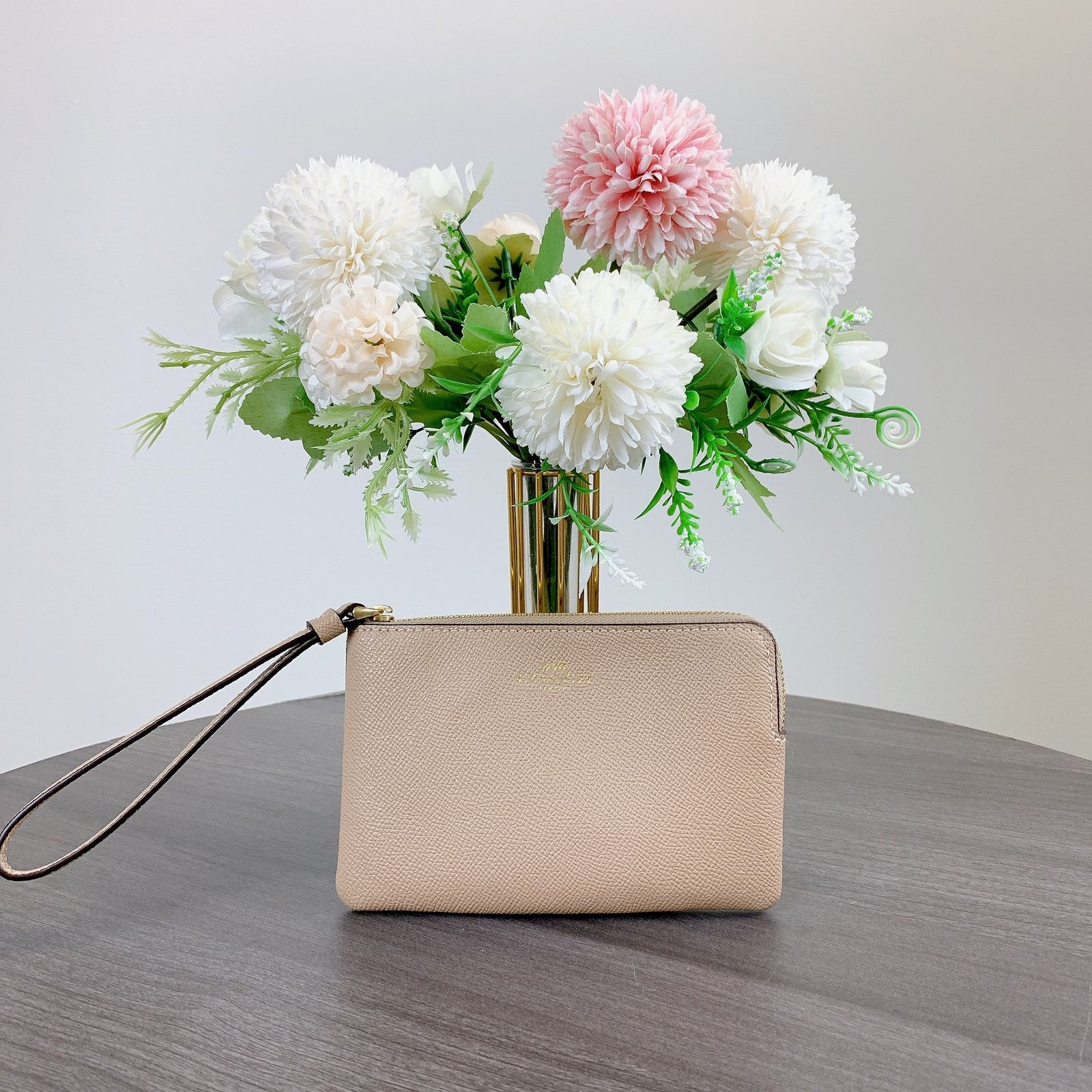 Coach Coach CV396 Corner Zip Wristlet IN Taupe Size ONE SIZE - 1 Thumbnail
