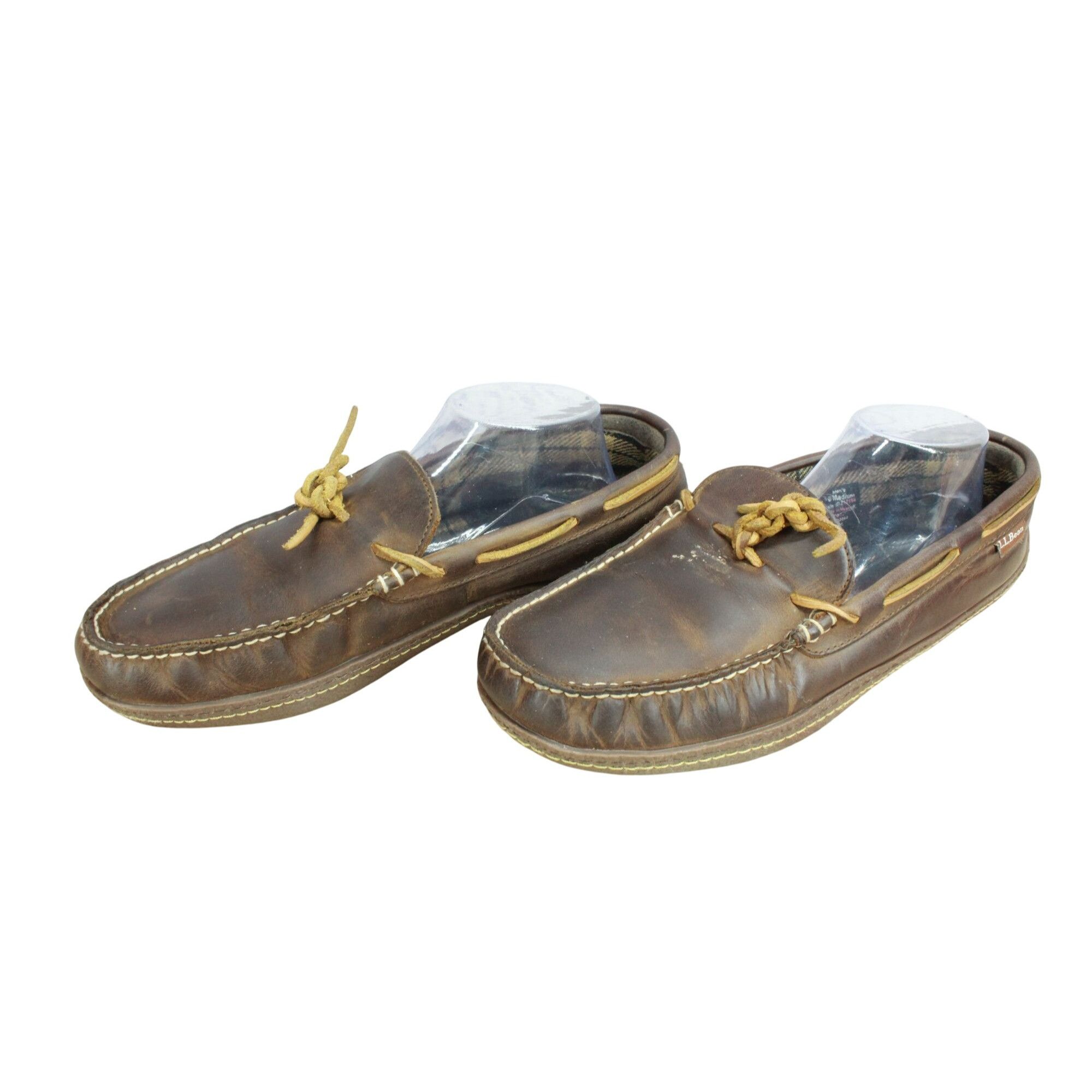 Flannel × L.L. Bean × Leather LL Bean Men's Handsewn Slippers Flannel Lined Leather Brown Size US 10 / EU 43 - 2 Thumbnail