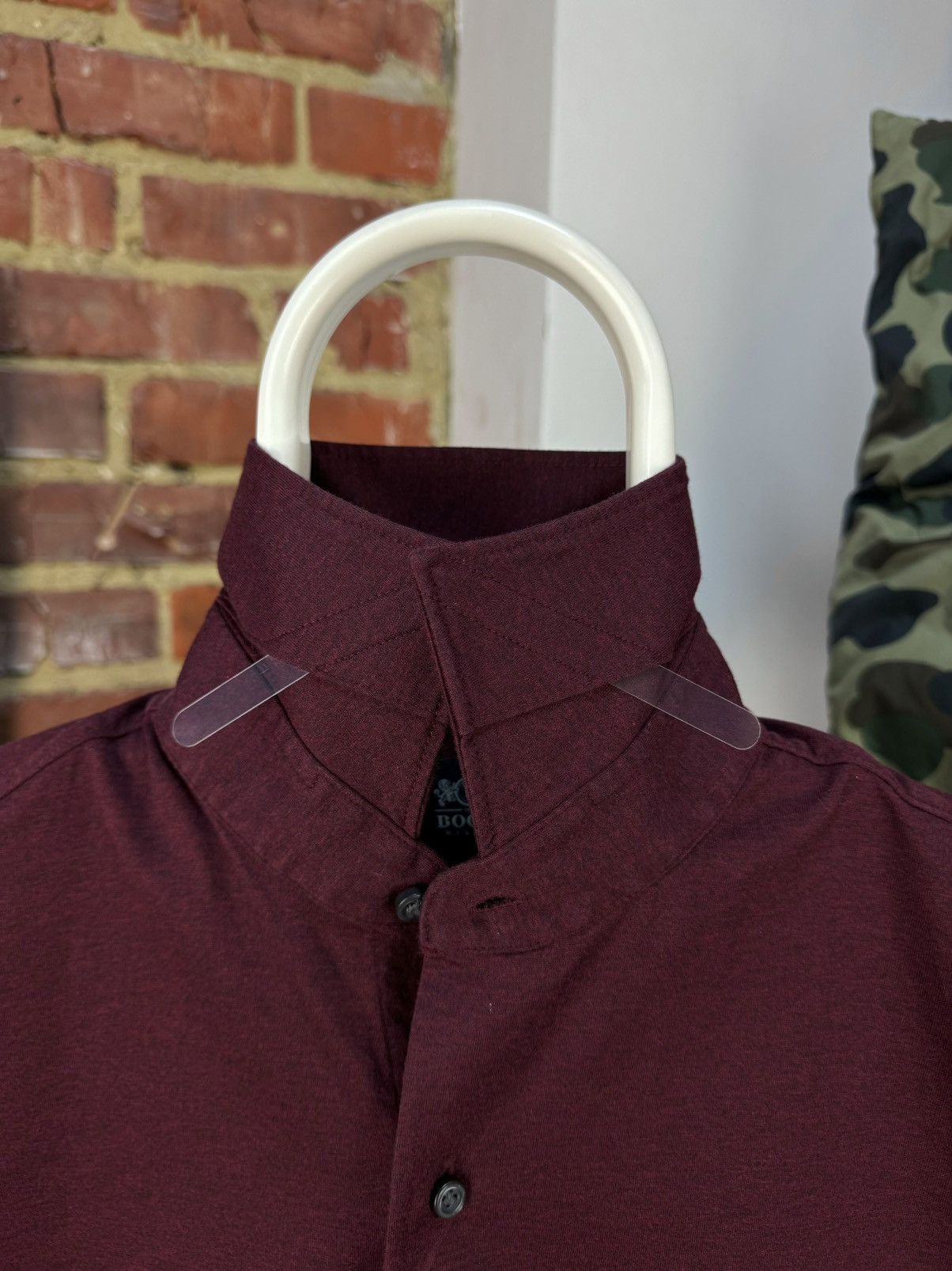 Boggi × Designer BOGGI Milano Burgundy Casual Slim Fit Long Sleeve Shirt Size US M / EU 48-50 / 2 - 6 Thumbnail