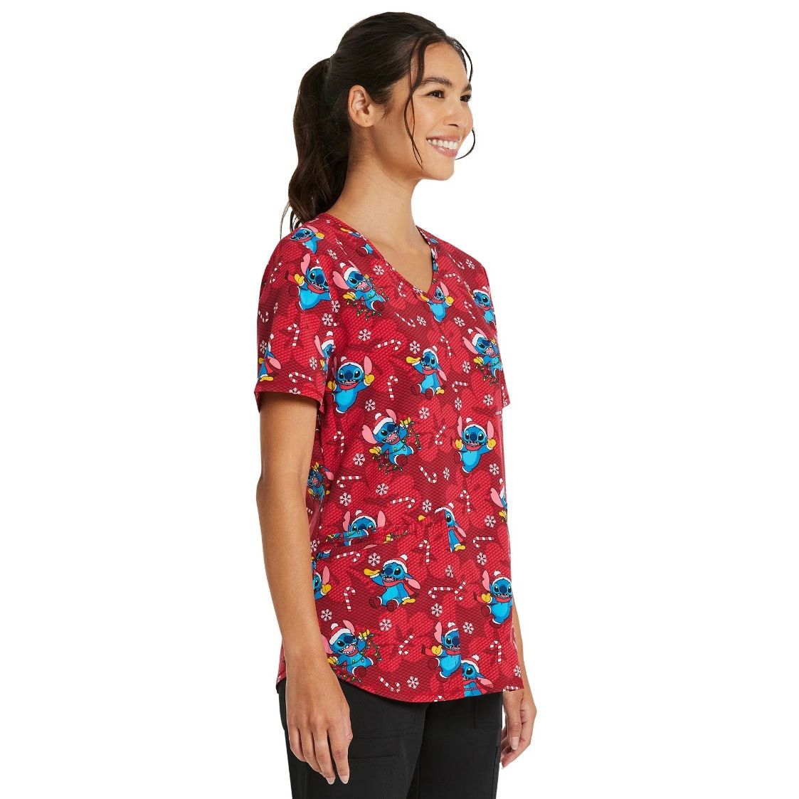 Disney Scrubstar Christmas Candy Stitch Scrub holiday Top V-neck Size M / US 6-8 / IT 42-44 - 3 Thumbnail