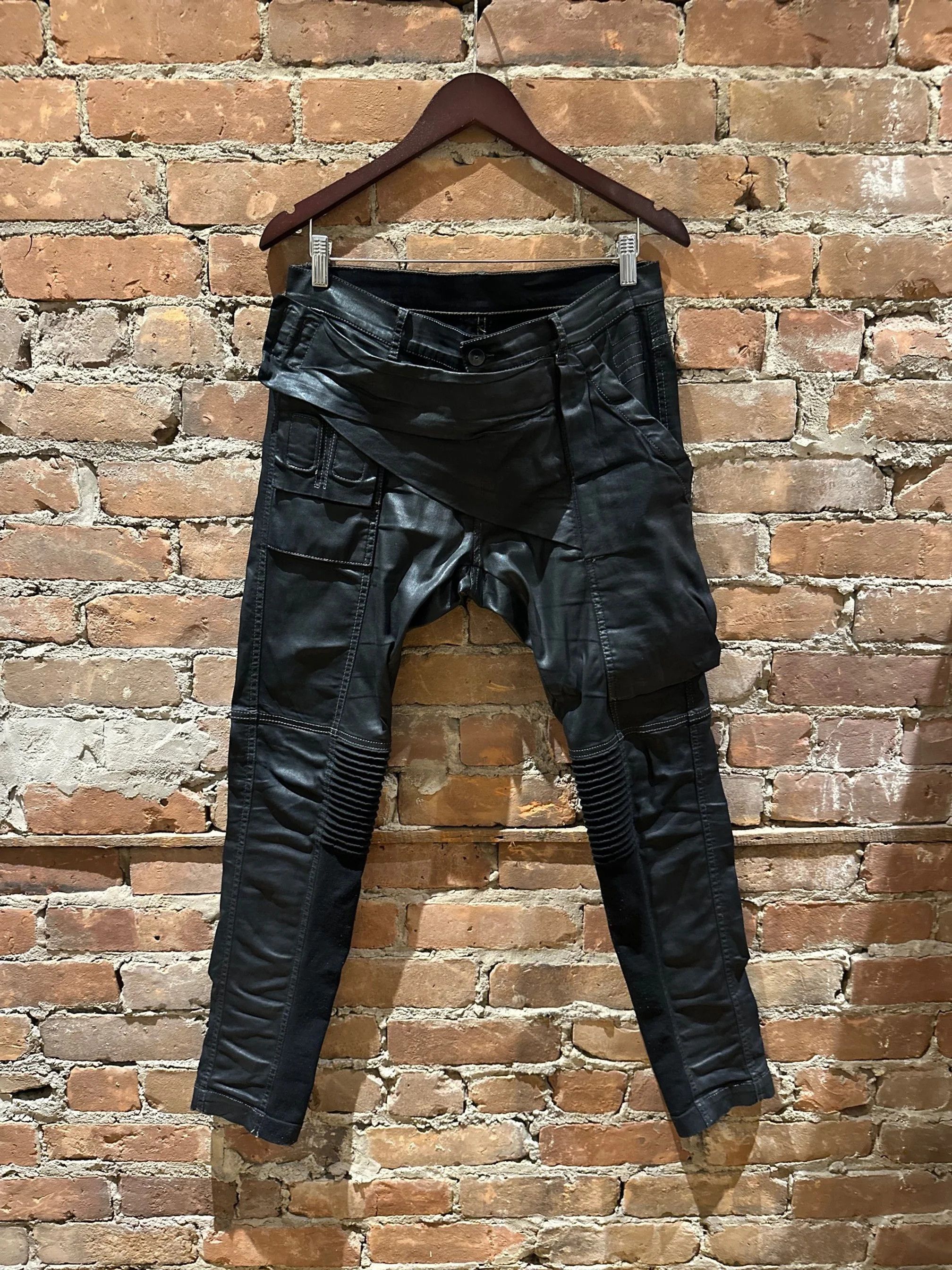 Rick Owens Drkshdw Rick Owens DRKSHDW Waxed Memphis Moto Pants (DU15F5356-SBW) Size US 32 / EU 48 - 6 Thumbnail