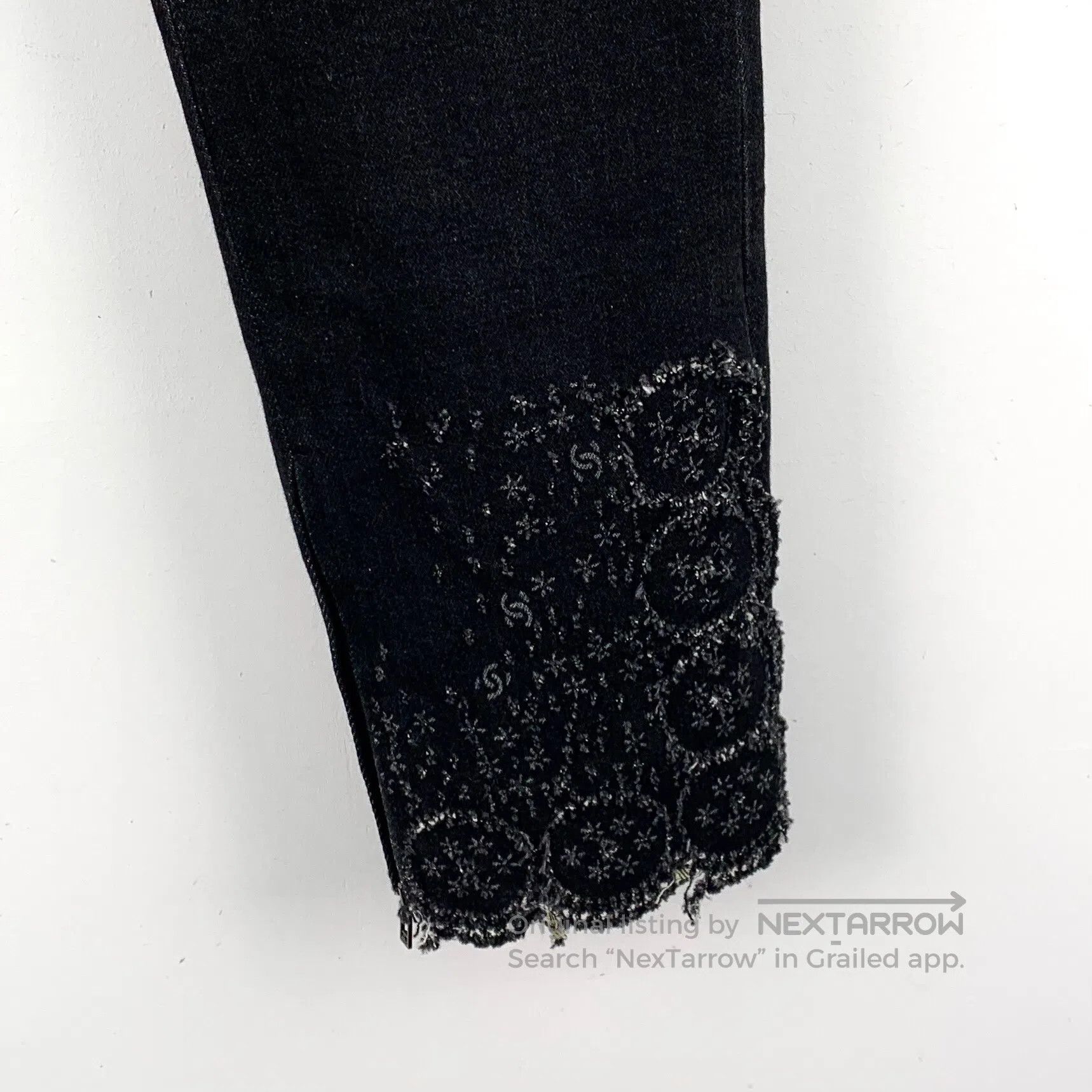 Chanel Chanel Black camellia lace hem cotton casual denim long pa Size 35" - 4 Thumbnail