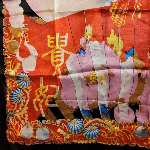 Other Thai Silk Large Square Scarf Red Black 100% Silk 32.5x32.5" Size ONE SIZE - 7 Thumbnail