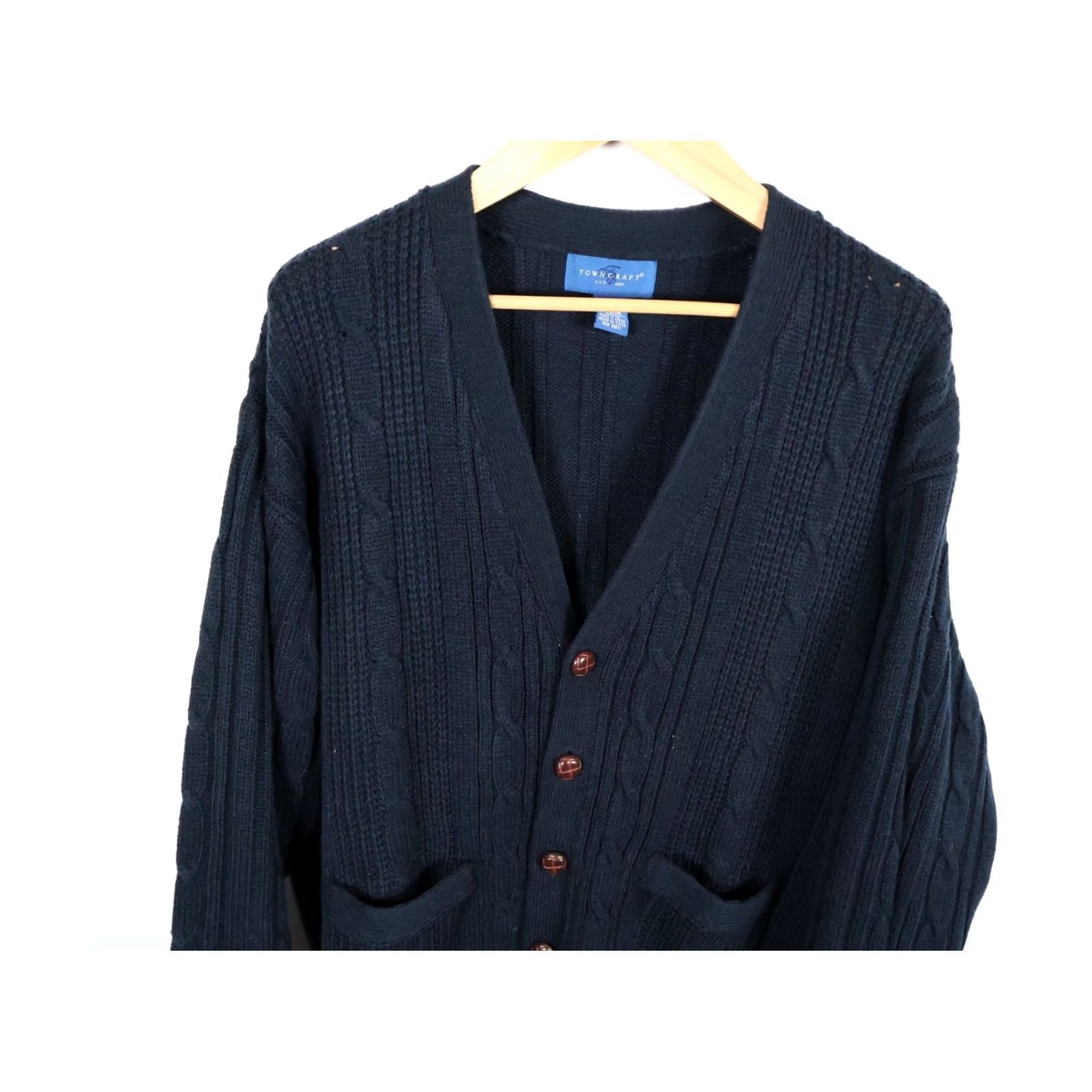 Vintage VINTAGE TownCraft Cardigan Sweater XL Black Cable-Knit Men’s 90s Preppy Buttons Striped? (Note: Unable to add new info) Size US XL / EU 56 / 4 - 5 Thumbnail