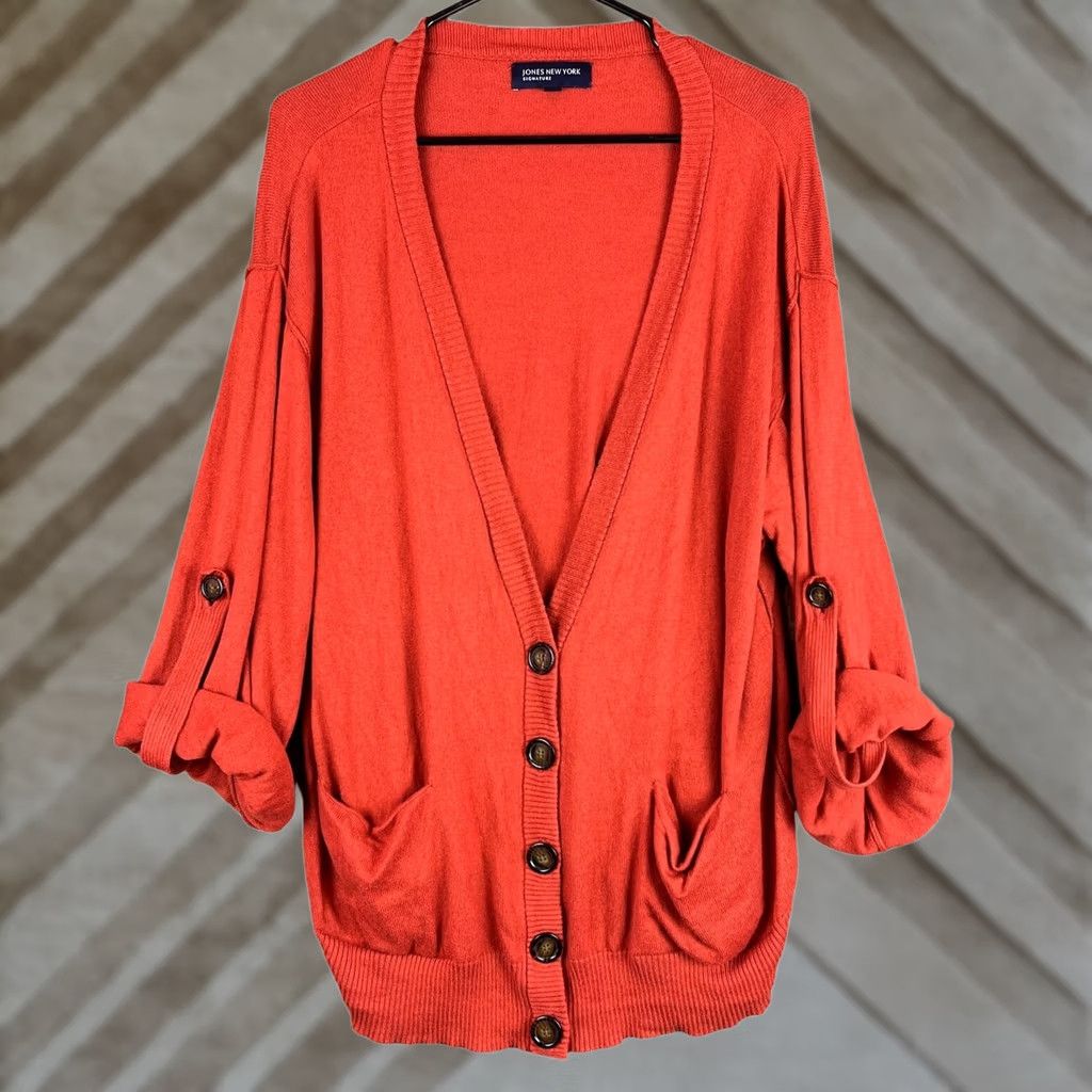 Jones New York Jones New York Womens Cardigan Orange Cashmere Wool Button Up Roll Tab Sleeve XL Size XL / US 12-14 / IT 48-50 - 1 Thumbnail