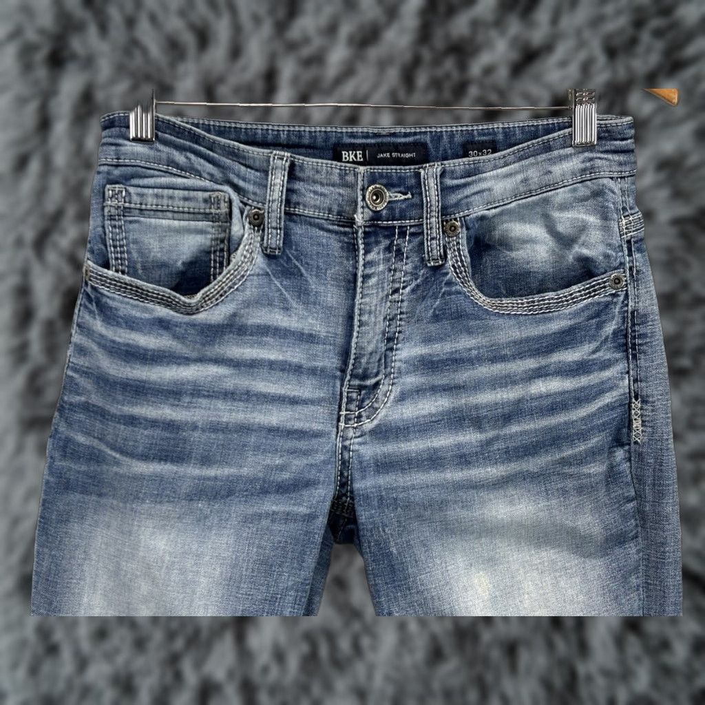 BKE BKE Jake Straight Fit Jeans Medium Wash Western Style 30x32 30x31 Whiskering Mens Jeans Regular Denim Cotton Blend 5-Pocket Design Size US 30 / EU 46 - 1 Thumbnail