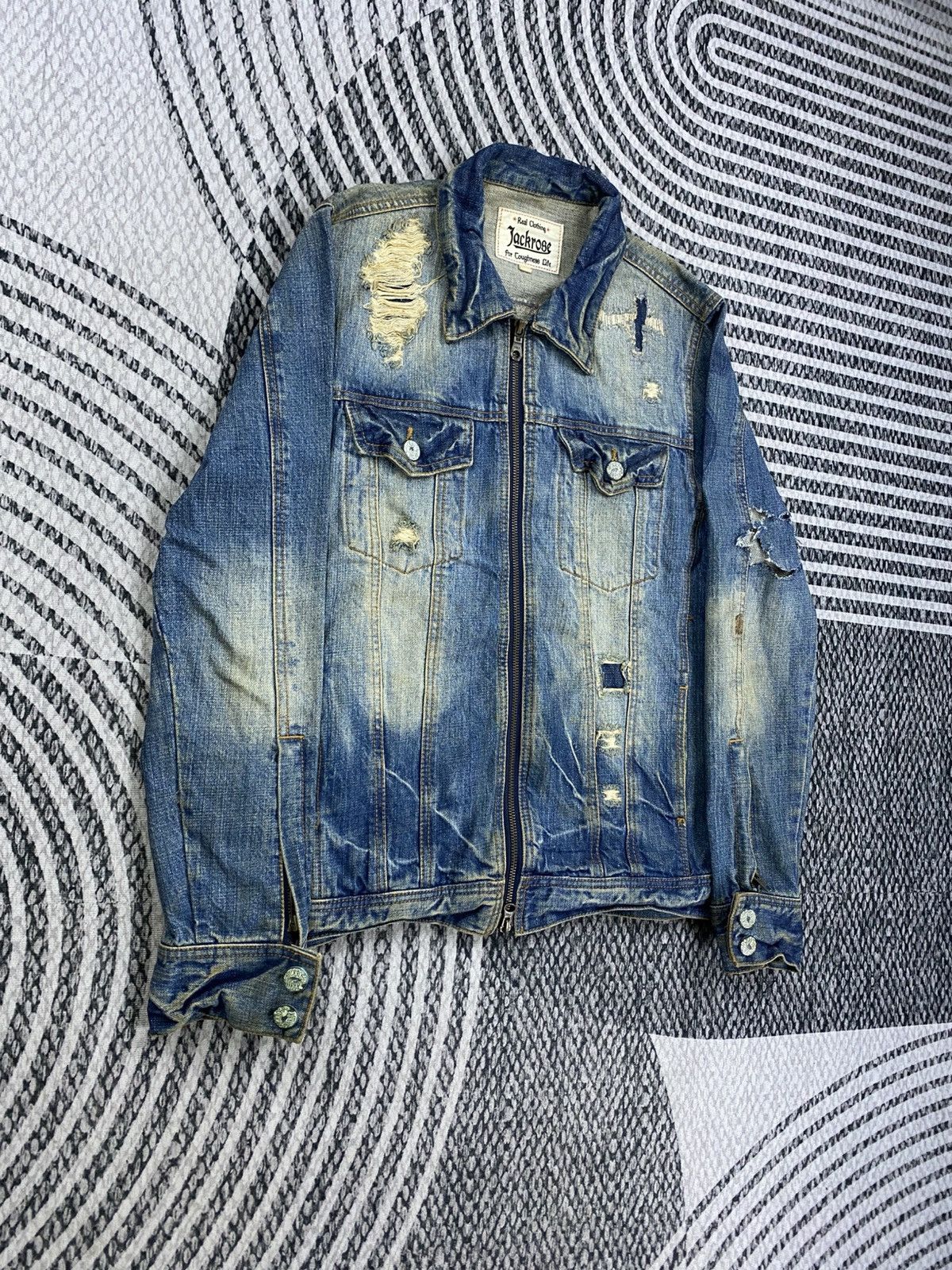 JACKROSE Vintage Jackrose Distressed Zipper Denim Jacket Size US M / EU 48-50 / 2 - 3 Thumbnail