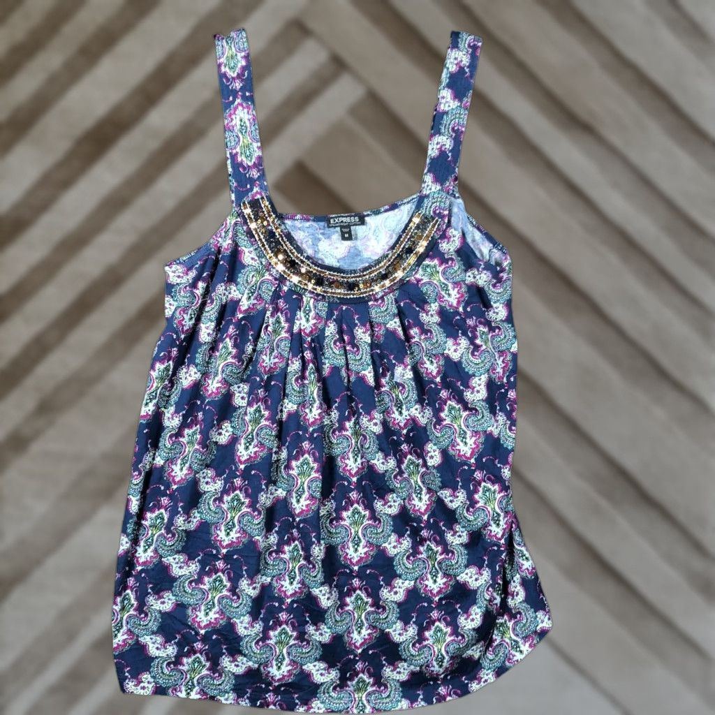Express Express Shirt Womens Multicolored Paisley Tank Sequin U Neck Modal Blend M Size M / US 6-8 / IT 42-44 - 1 Thumbnail