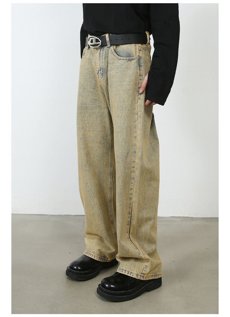 Japanese Brand × Jean Vintage simple washed distressed yellow mud straight jeans Size US 32 / EU 48 - 4 Thumbnail