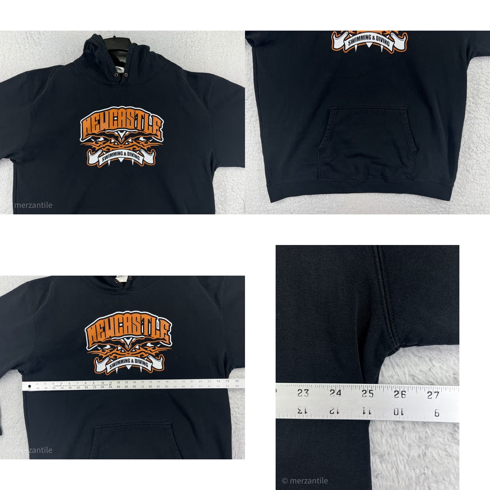 Vintage New Castle Hoodie Mens Sweater 3XL Black Cotton Jersey Knit Pullover Hooded Casual All Seasons Size US XXL / EU 58 / 5 - 8 Thumbnail