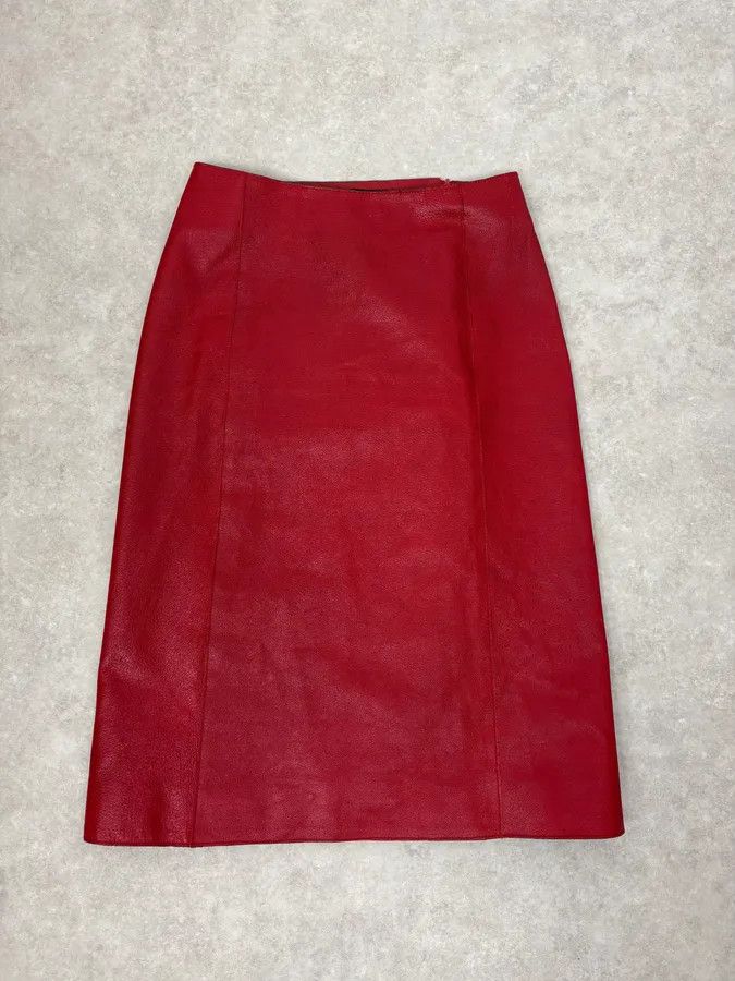 Prada 2000s Prada Red Glamour Long Leather Skirt Size 26" / US 2 / IT 38 - 1 Thumbnail