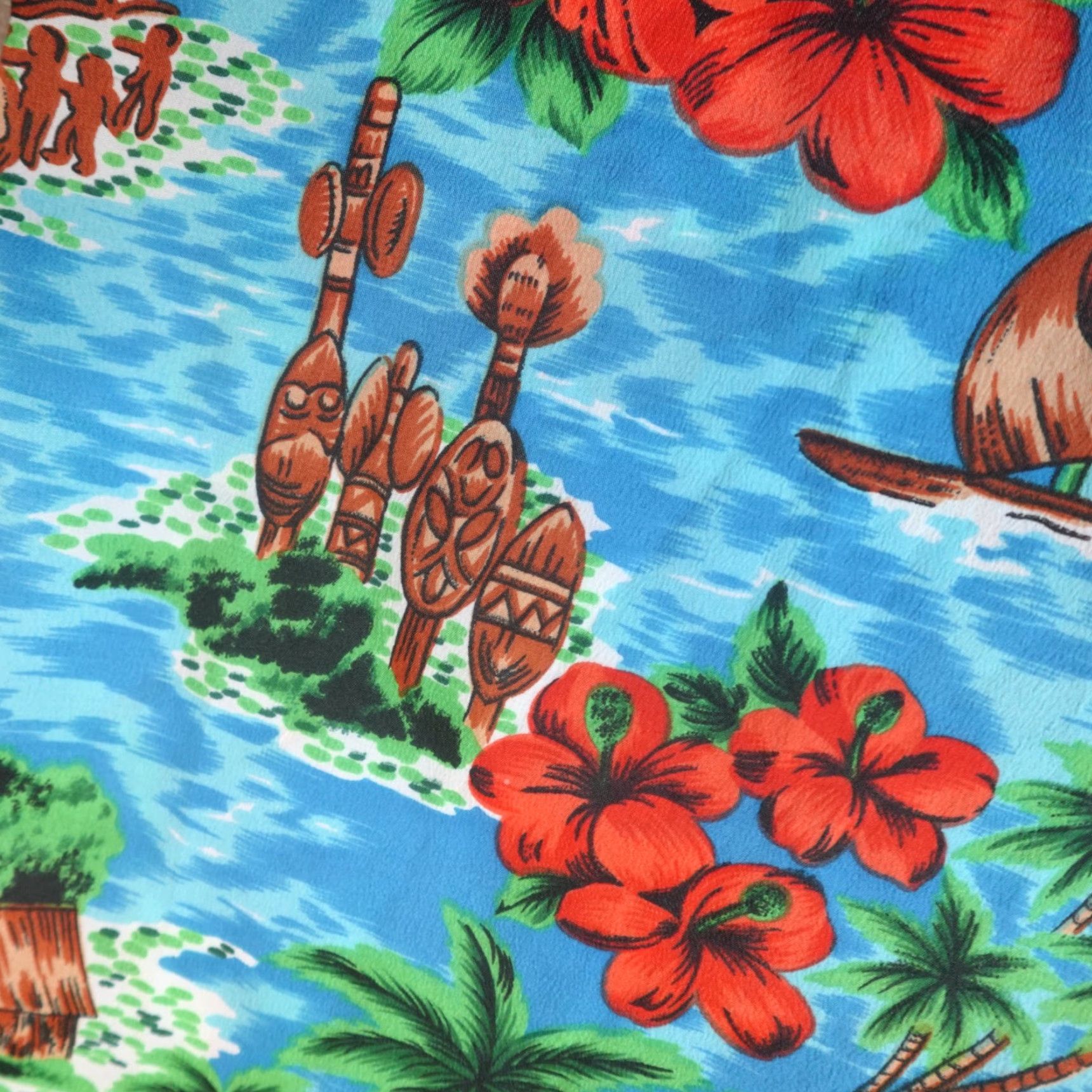 Sears VINTAGE Kings Road Hawaiian Shirt L Blue Floral Button-Up Short Sleeve Collared Men 70s Size US L / EU 52-54 / 3 - 2 Thumbnail