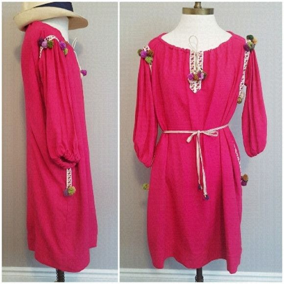 Handmade Handmade Pink 100% Raw Silk Ethnic Boho Tunic Dress - M/L Size M / US 6-8 / IT 42-44 - 2 Thumbnail