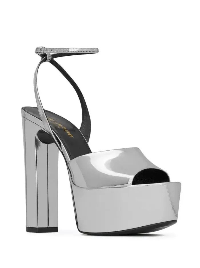 Saint Laurent Paris o1bcso1str0226 Jodie Platform Sandals Leather in Silver Size US 10.5 / IT 40.5 - 2 Thumbnail
