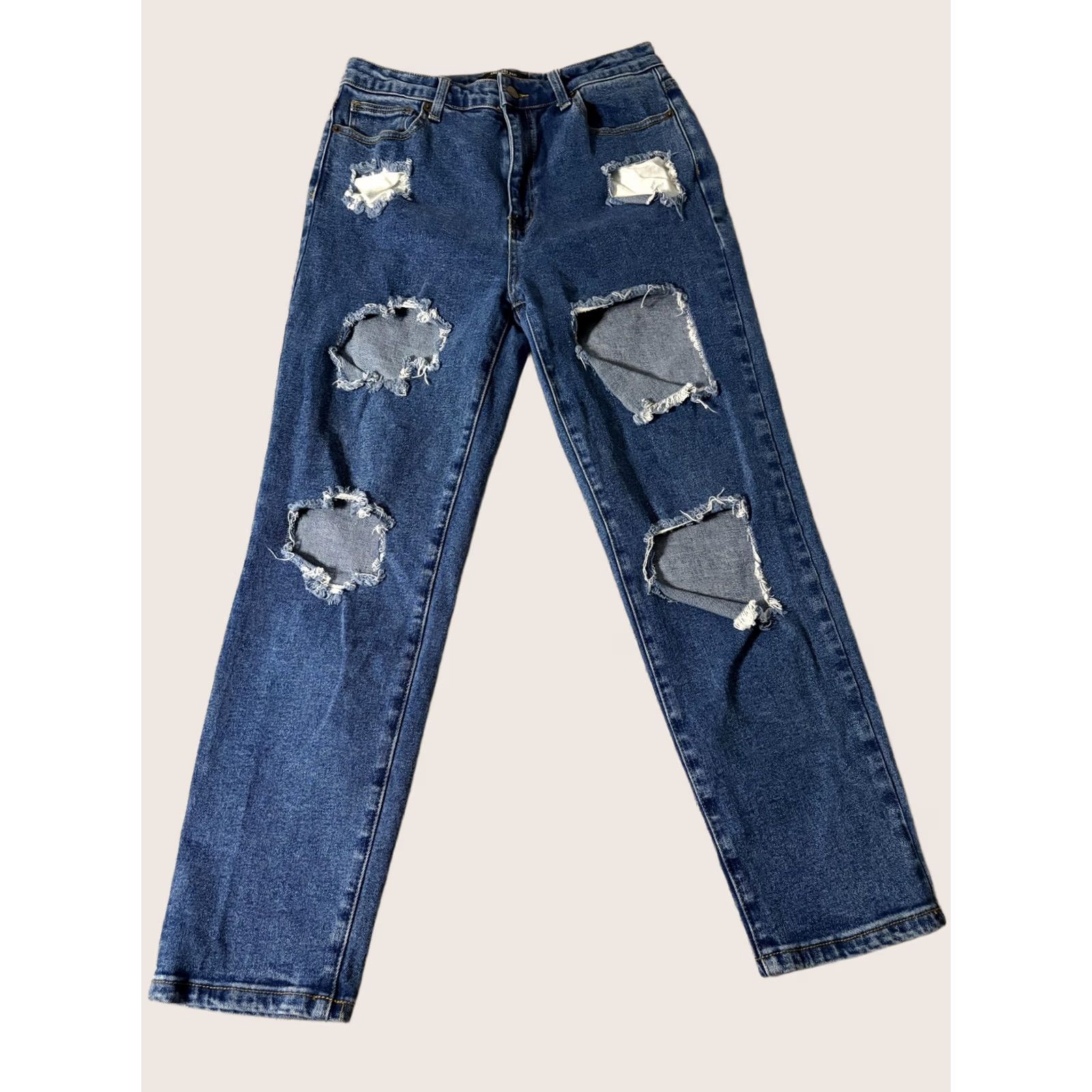 Denime American Bazi Jeans 11 Blue Juniors Distressed Relaxed Straight Denim 28x27 Size 32" / US 10 / IT 46 - 1 Thumbnail