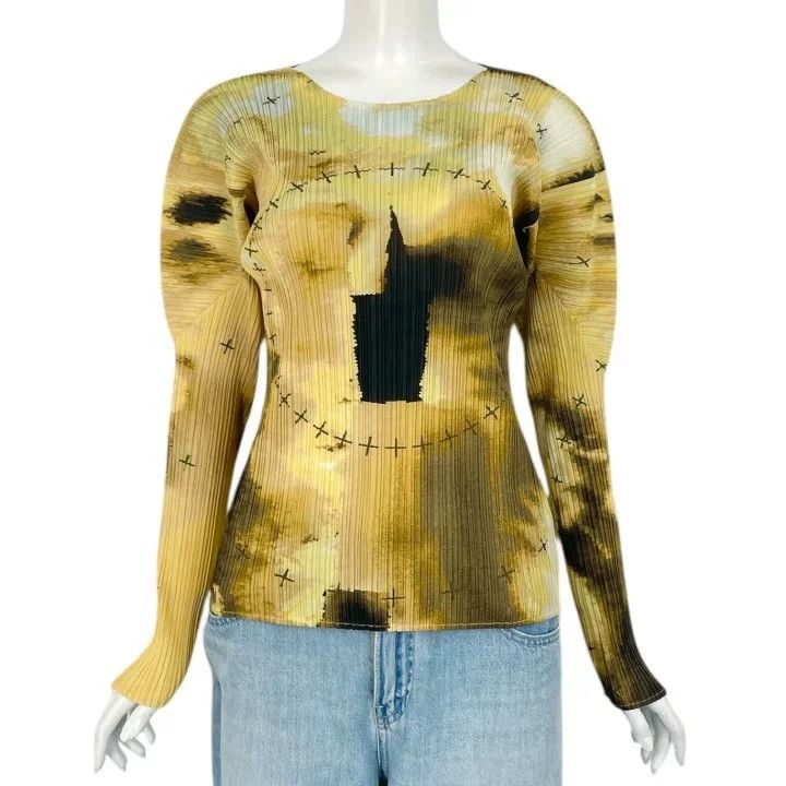Issey Miyake Issey Miyake size:4 Yellow pleated long-sleeved shirt Size XS / US 0-2 / IT 36-38 - 1 Thumbnail