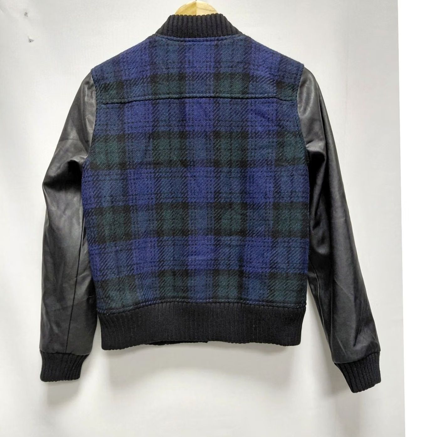 J.Crew J.Crew Plaid Wool Blend Bomber Jacket Blue Faux Leather Blend Size S Women Regular Pocket Buttoned Lined Lightweight Dry Clean Only Size S / US 4 / IT 40 - 2 Thumbnail