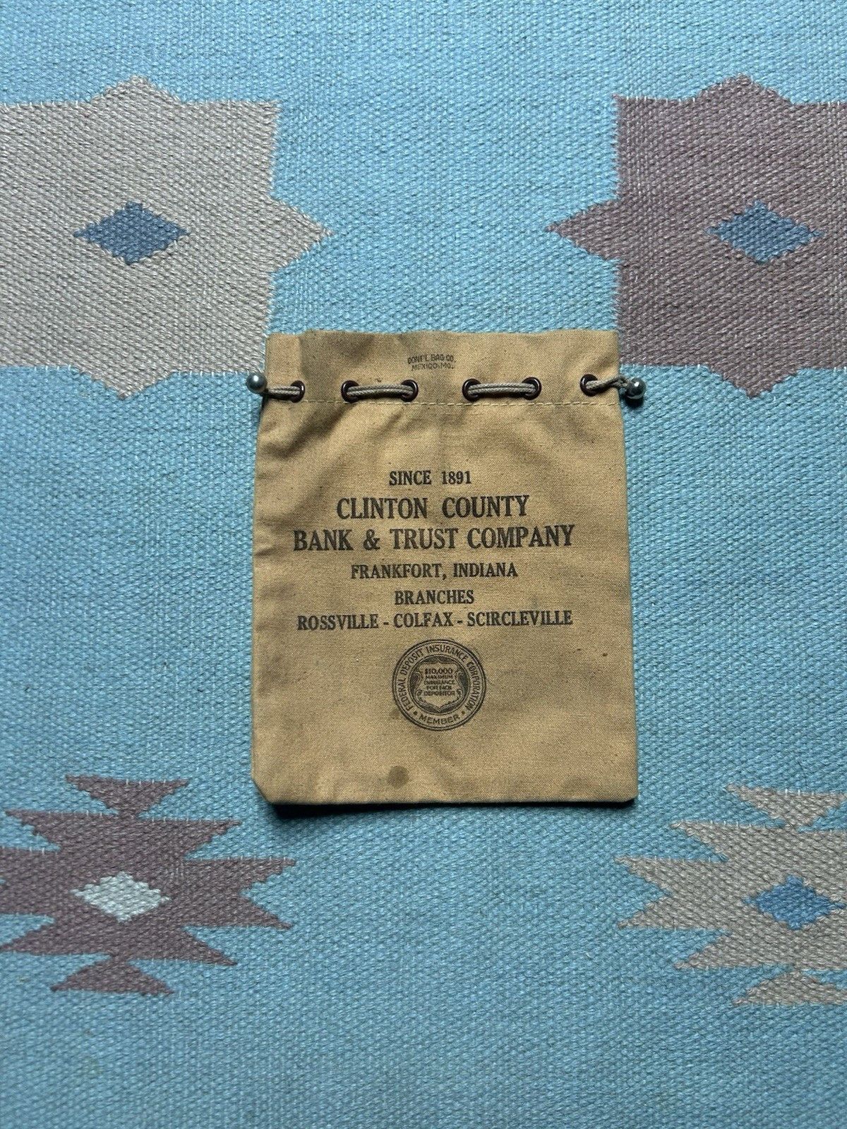 Vintage Vtg Clinton County canvas bank bag Frankfort Indiana Bag Co Size ONE SIZE - 1 Thumbnail