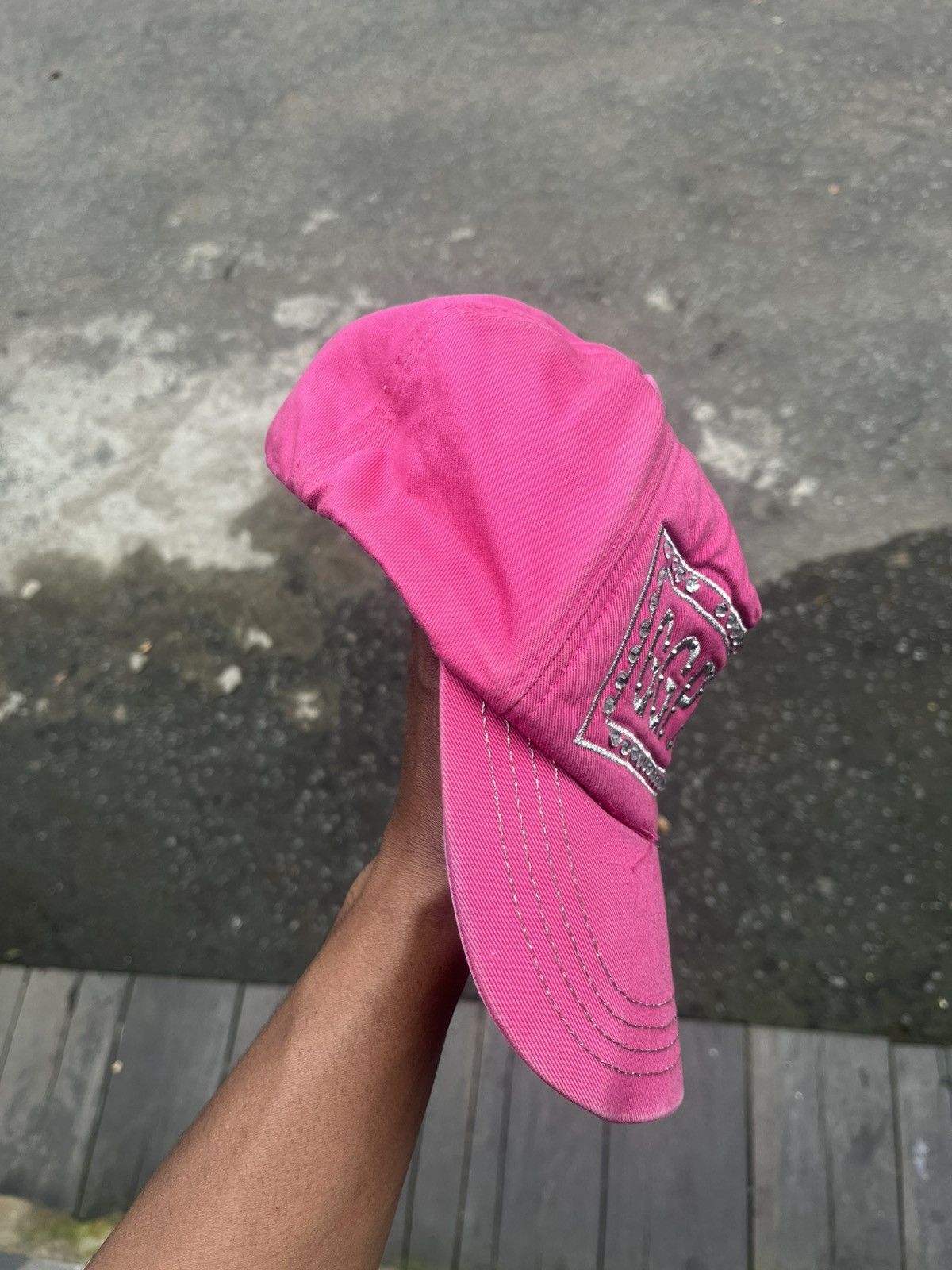 Japanese Brand GGPX New York Pink Rhinestone "GGPXNY" Distressed Hat Y2K Size ONE SIZE - 4 Thumbnail