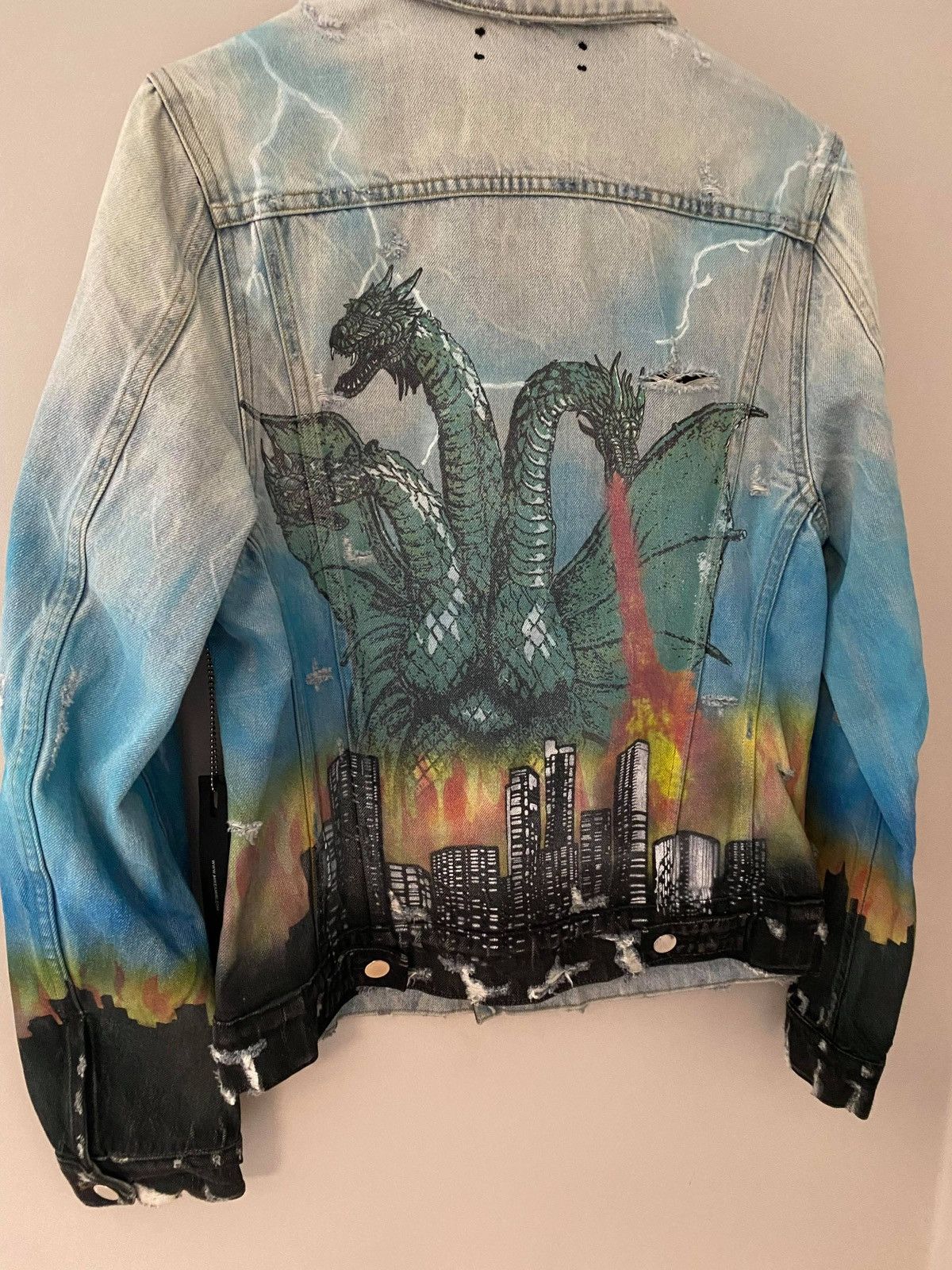 Amiri Amiri Distressed Denim Bomber Jacket Dragons Size US M / EU 48-50 / 2 - 9 Thumbnail