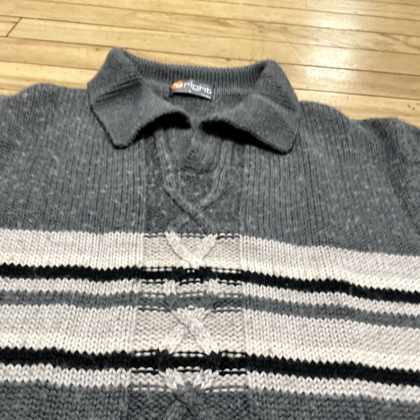 Vintage VINTAGE URIGHT Wool Sweater Cable-Knit Fair Isle Nordic Fisherman Cowl Long Sleeve Adult L Gray Wool Pullover Mens Size US L / EU 52-54 / 3 - 4 Thumbnail