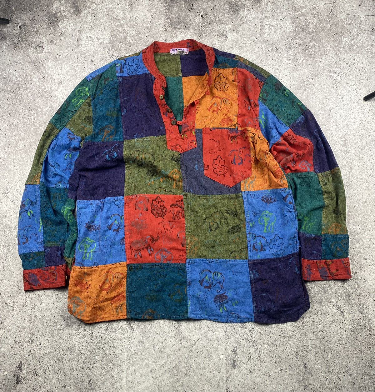 Handmade × Japanese Brand Vintage 90s Nepal Handmade Painted TieDye Long Sleeves Shirt Size 3XL / US 20-22 - 1 Thumbnail