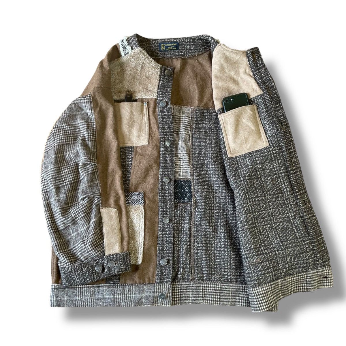 Beauty Beast × Japanese Brand RIVET SURGE 3 BLEND FLEECE + COTTON + WOOL PATCHWORK JACKET Size US XL / EU 56 / 4 - 8 Thumbnail