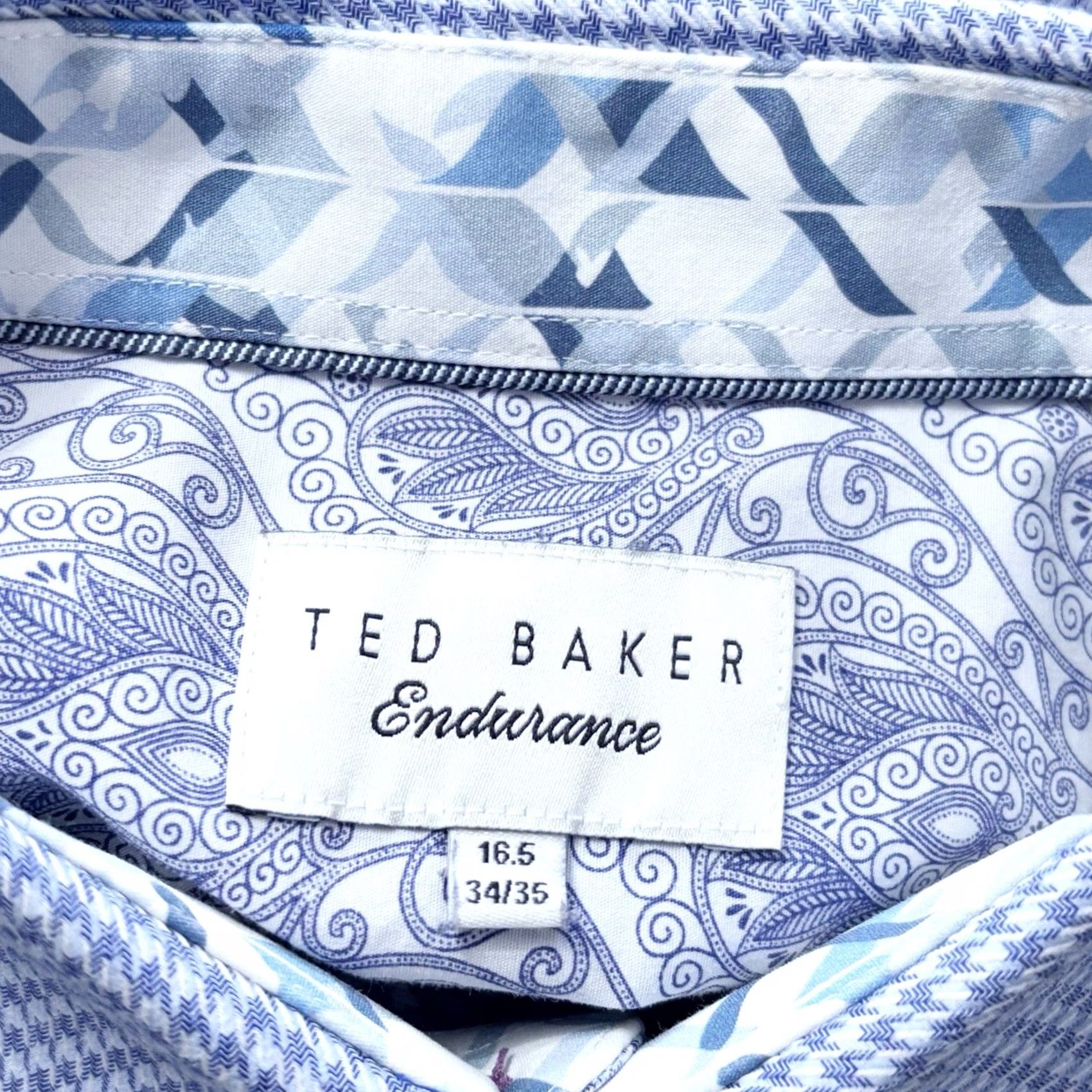 Ted Baker Ted Baker Formal Shirt Size 16.5” Mens Houndstooth Paisley Blue White VGC Size 46R - 7 Thumbnail