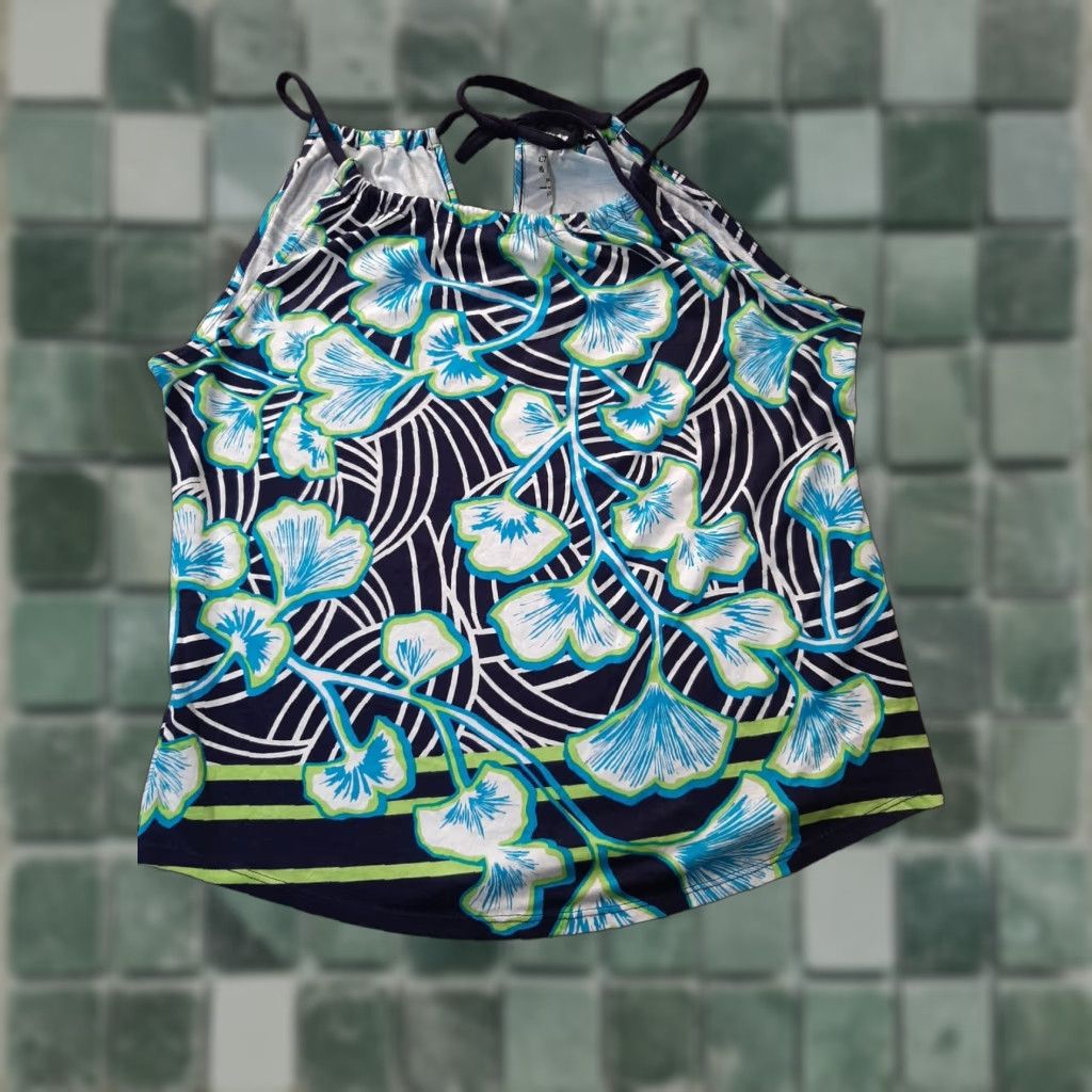 Vintage Crown & Ivy Womens Blouse Petite PM Blue Floral Sleeveless Top - Collarless, Regular Fit, Casual Party/Cocktail Travel Size M / US 6-8 / IT 42-44 - 1 Thumbnail