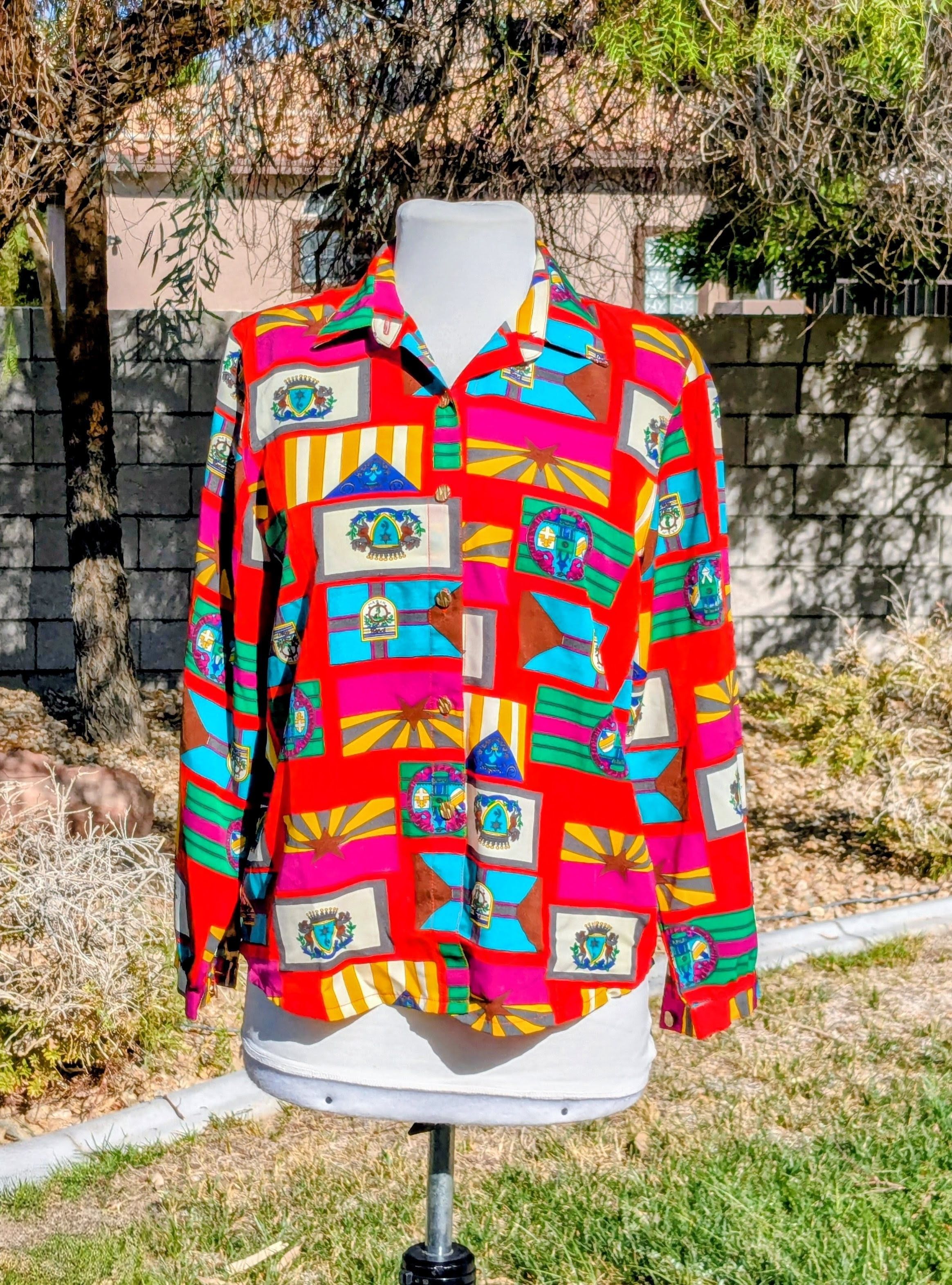 Other Vintage 1970's Petite Breezy Sheer Flag Graphic L/S Blouse Size S / US 4 / IT 40 - 1 Thumbnail