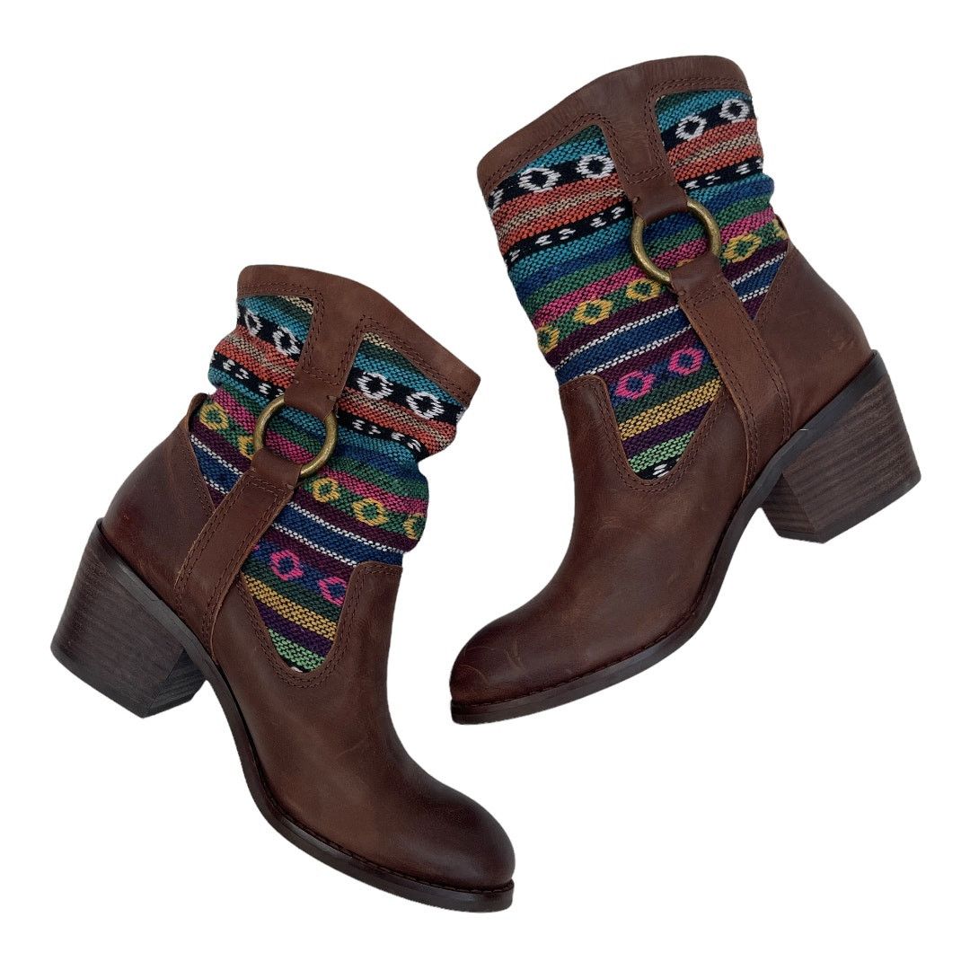 Lucky Brand Lucky Brand Boxer Brown Native Fabric Leather Heel Boot Sz 8 Size US 8 / EU 41 - 8 Thumbnail