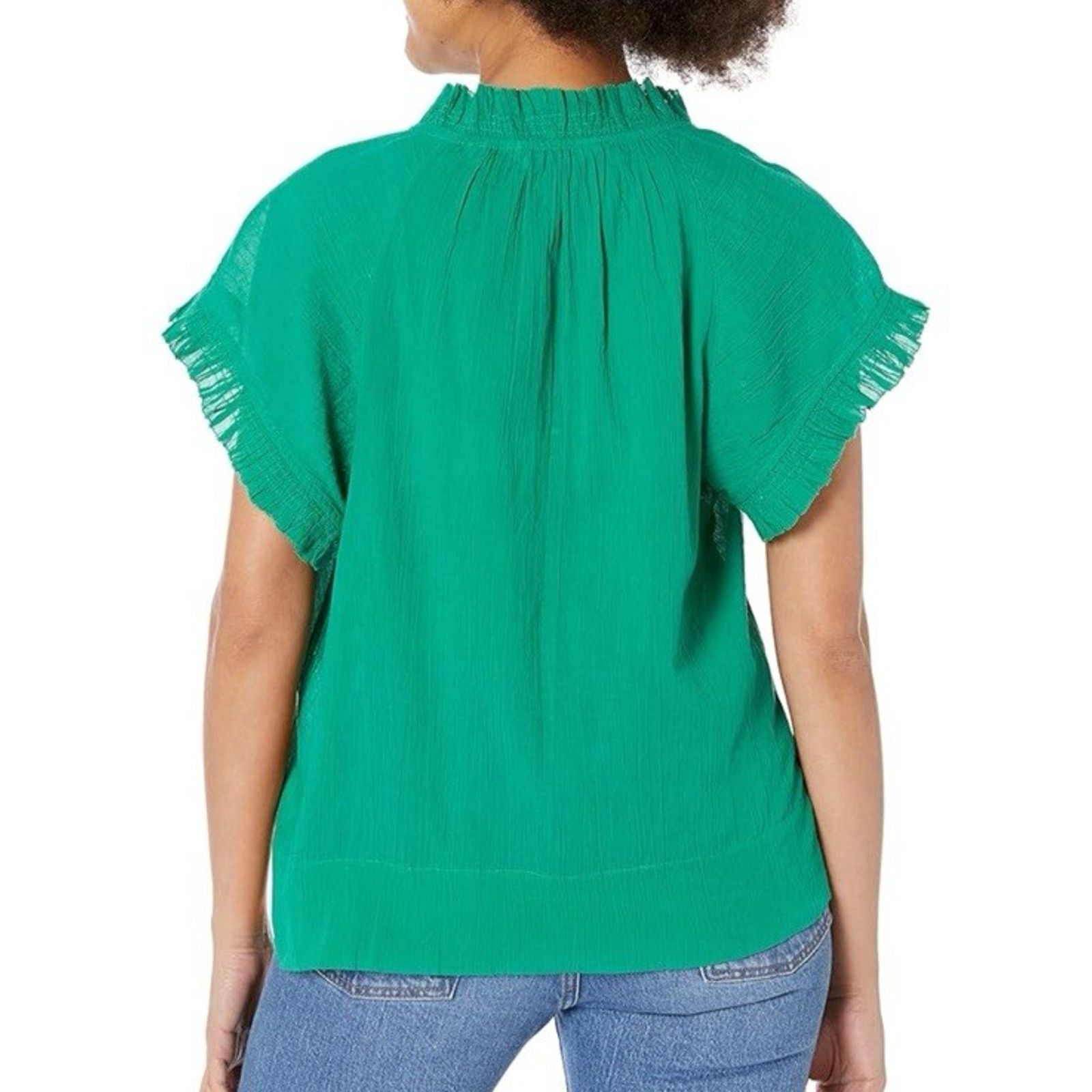 Joie Joie Drawley Cotton Top Women XXS Green Split Neck Ruffle Size XXS / US 00 / IT 34 - 2 Thumbnail