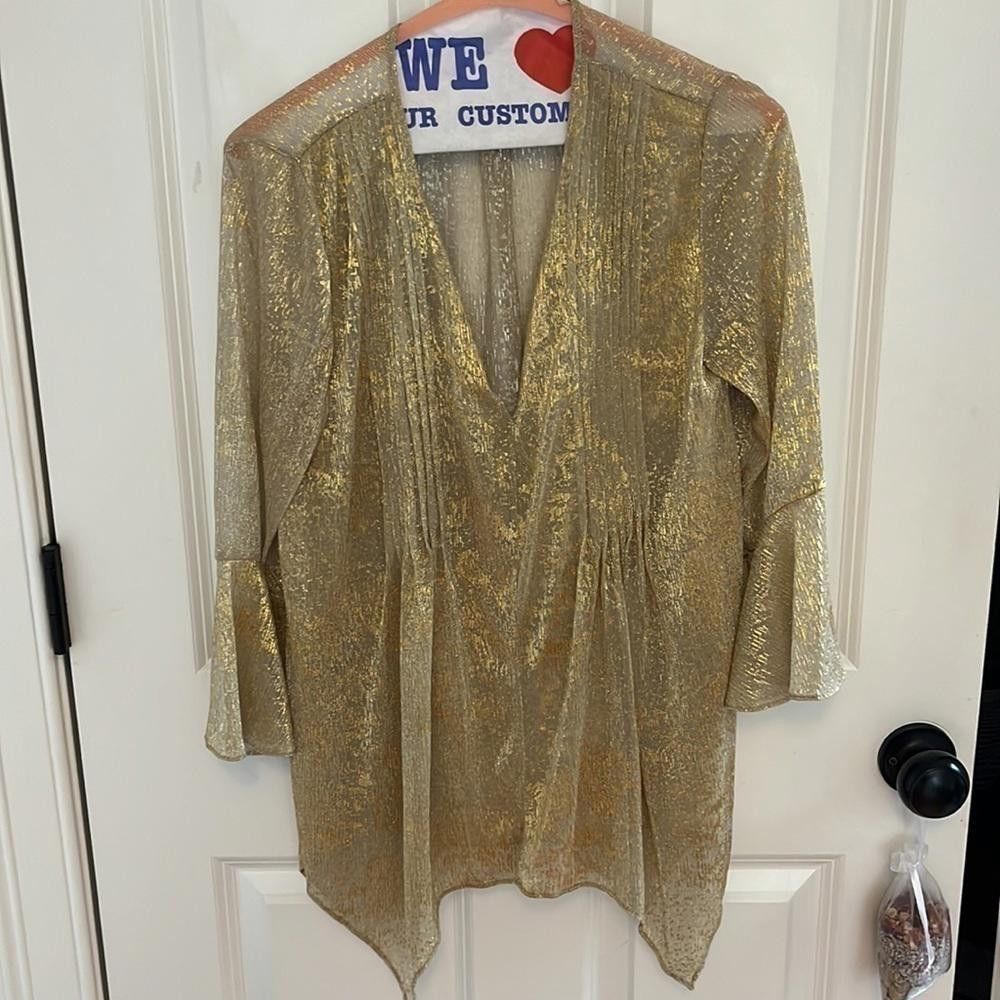 Designer Tahari gold glitter top - used Size S / US 4 / IT 40 - 2 Thumbnail
