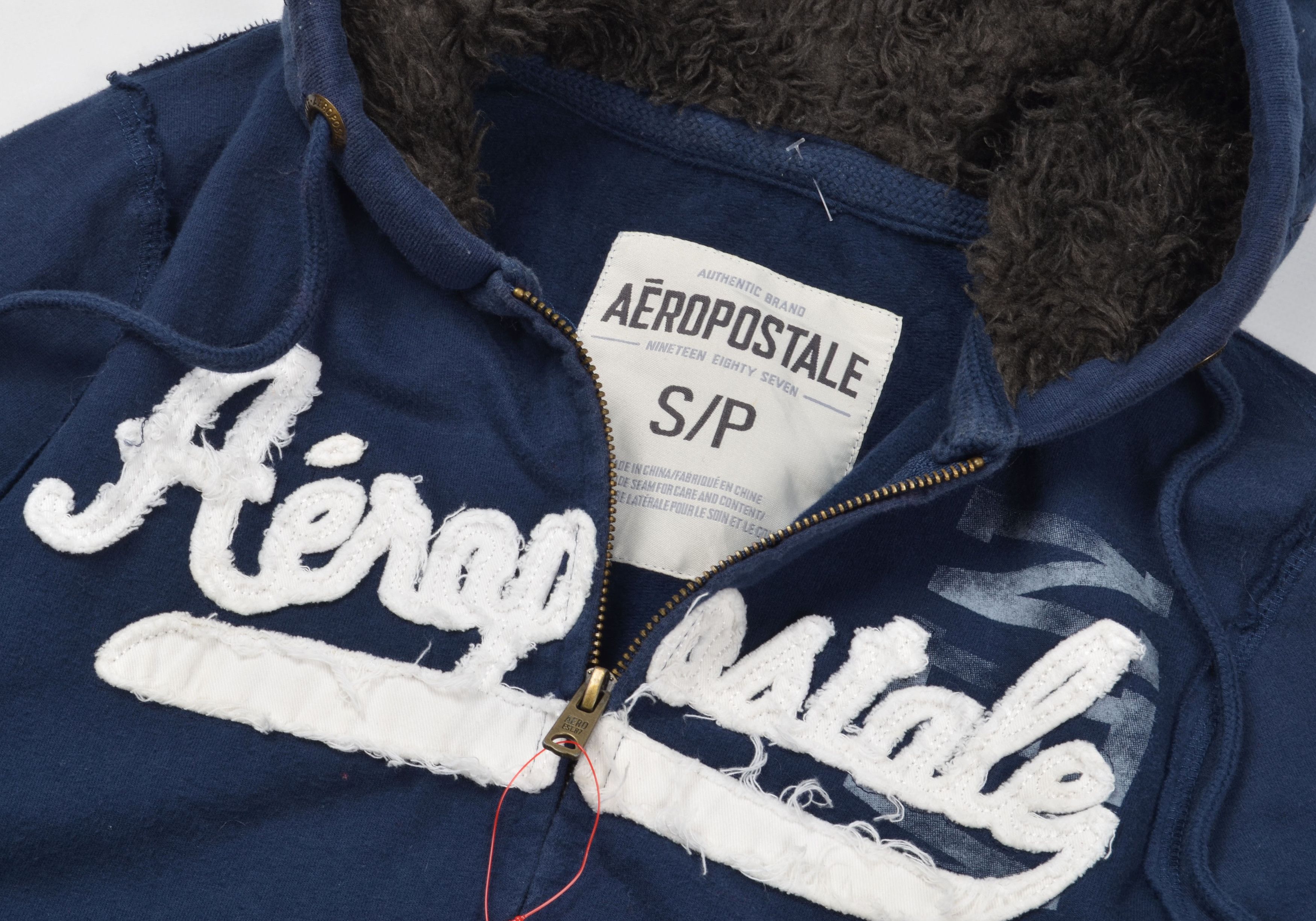 Aeropostale × Vintage Aeropostale Y2K Fur Hooded Zip Up Navy Grunge Hoodie Size S / US 4 / IT 40 - 6 Thumbnail