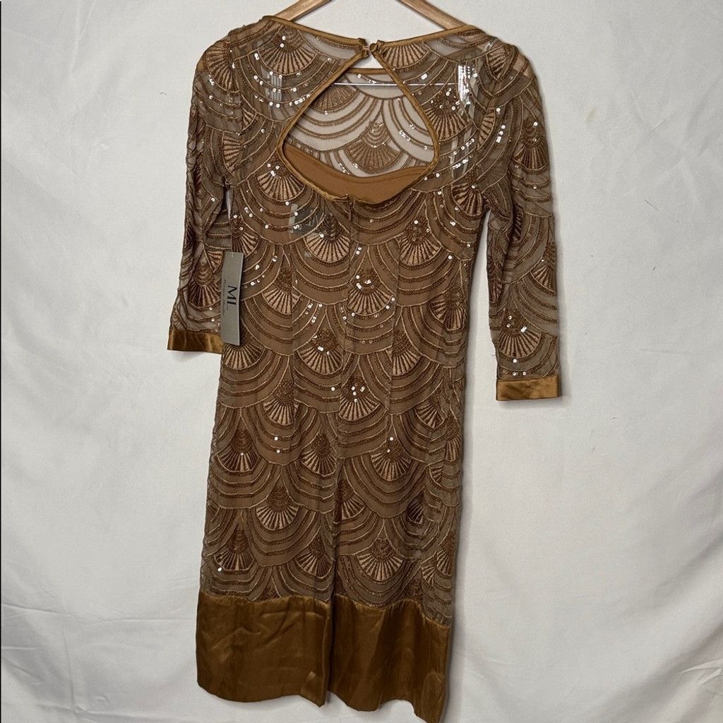 Monique Lhuillier NWT ML Monique Lhuillier silk trim sequin bronze dress sz 0 Size XS / US 0-2 / IT 36-38 - 9 Thumbnail