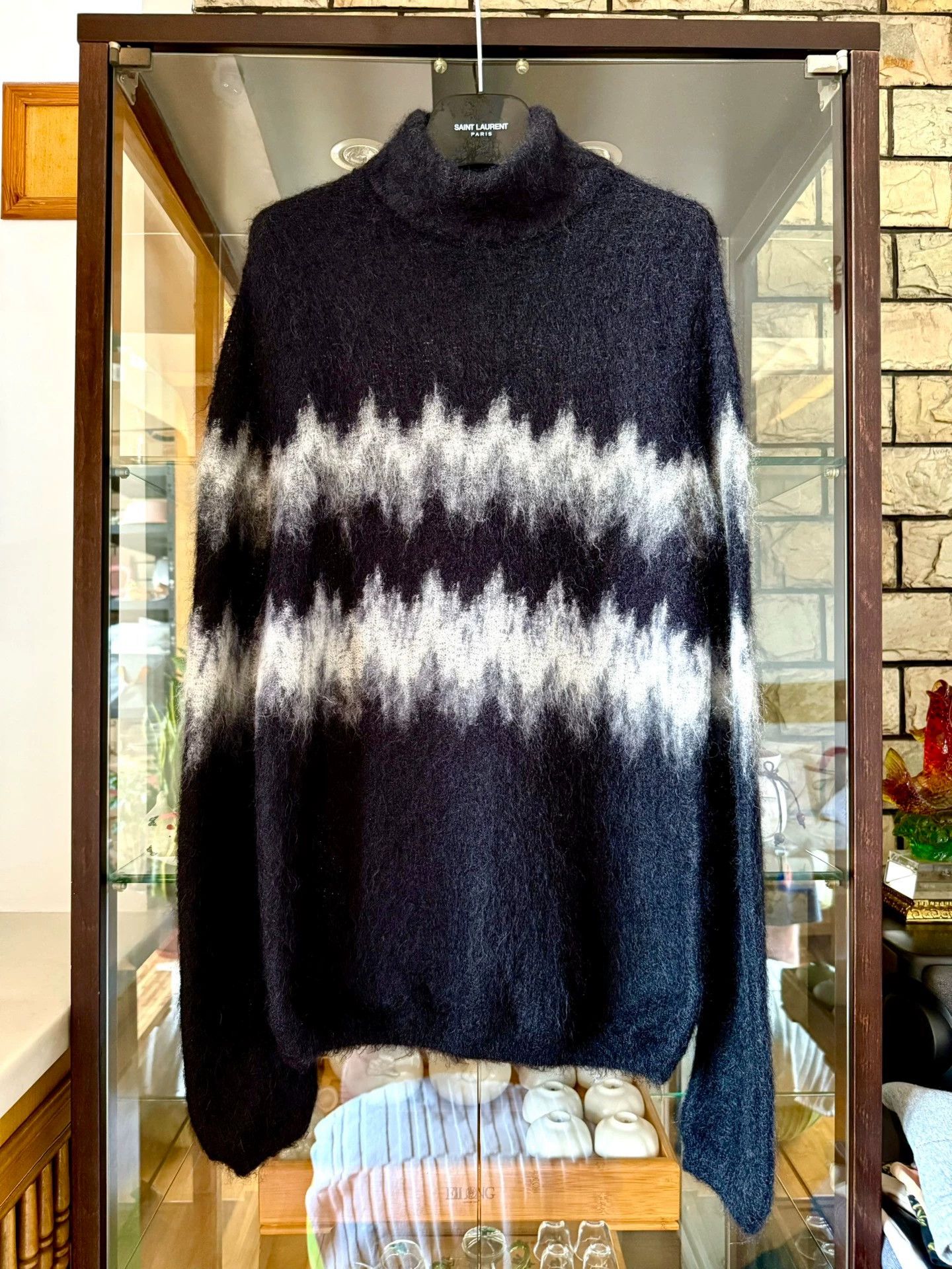 Saint Laurent Paris Saint Laurent black and white mohair turtleneck sweater Size US M / EU 48-50 / 2 - 1 Thumbnail