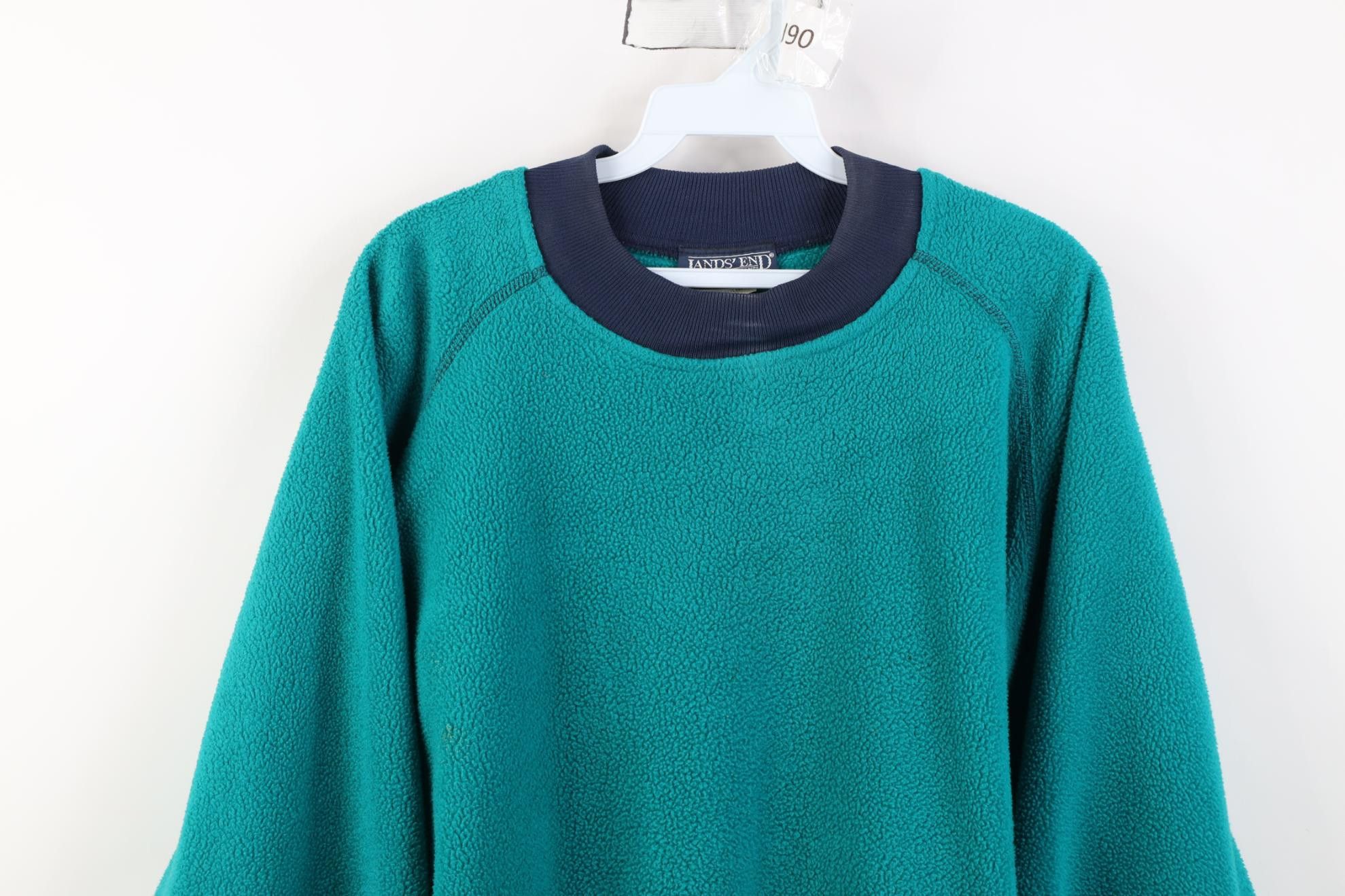 Lands' End Vintage 90s Lands End Ringer Fleece Sweatshirt Teal USA Size US M / EU 48-50 / 2 - 2 Thumbnail