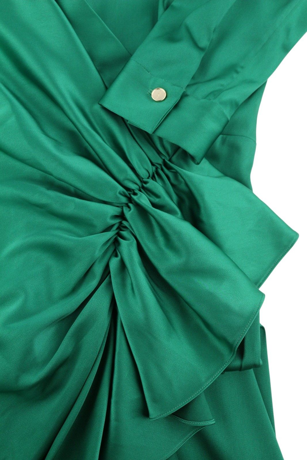 Sandro 36 S Green Ruffled Satin Effect Wrap Long Sleeve 88497 Size S / US 4 / IT 40 - 7 Thumbnail